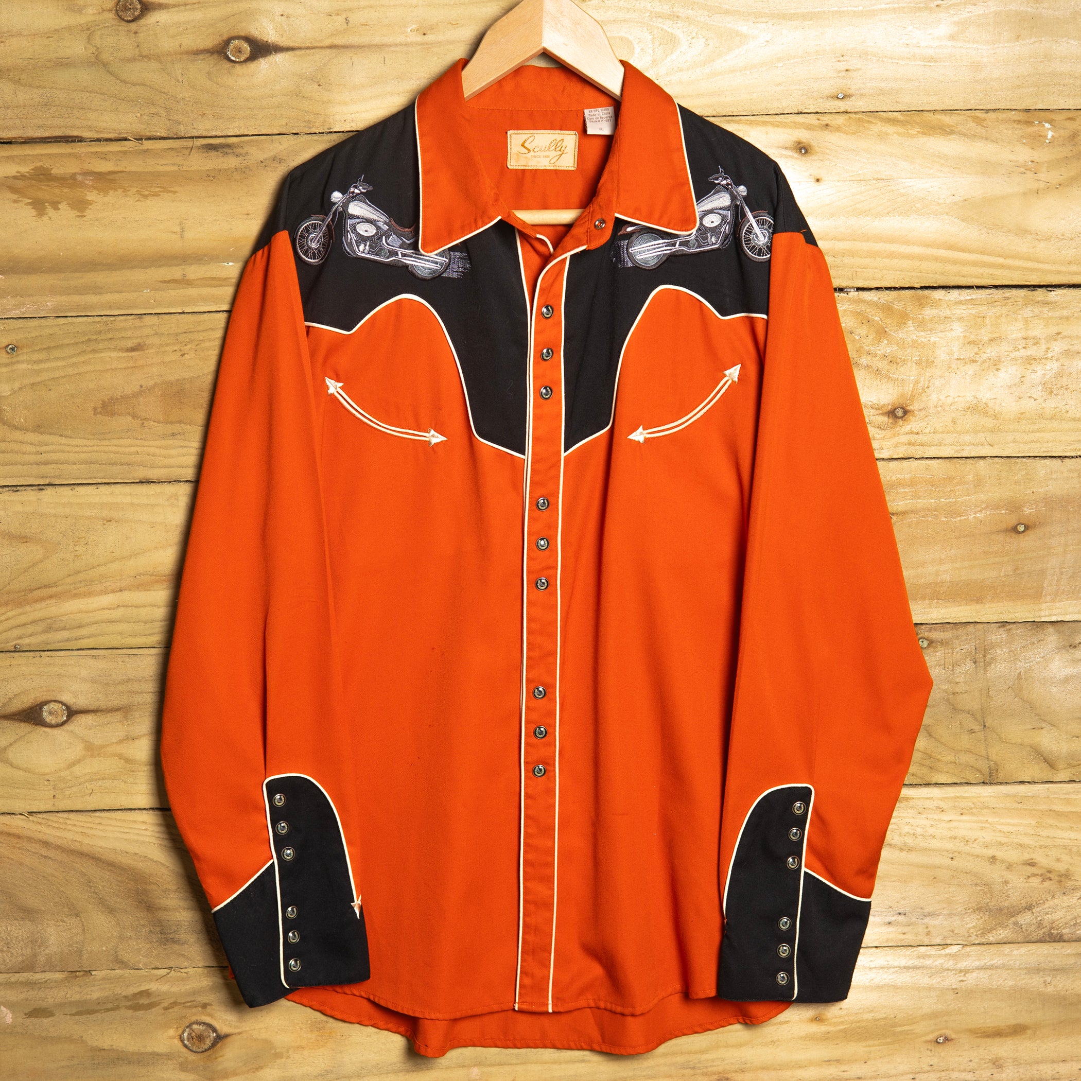 Scully Western Embroidered Orange and Black Cowboy Shirt XL
