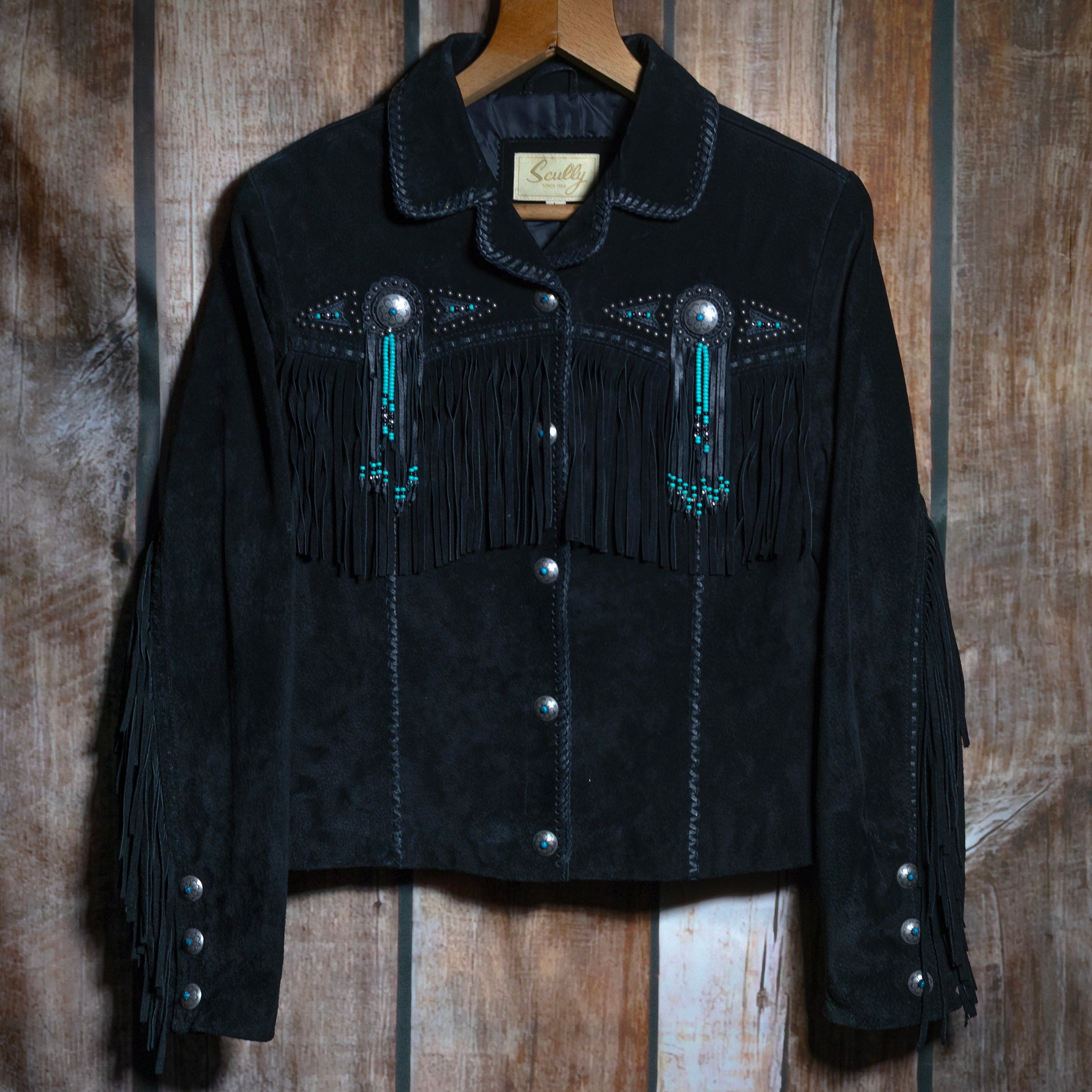 Vintage Scully Western Wear Black Tasseled Jacket L 16-18