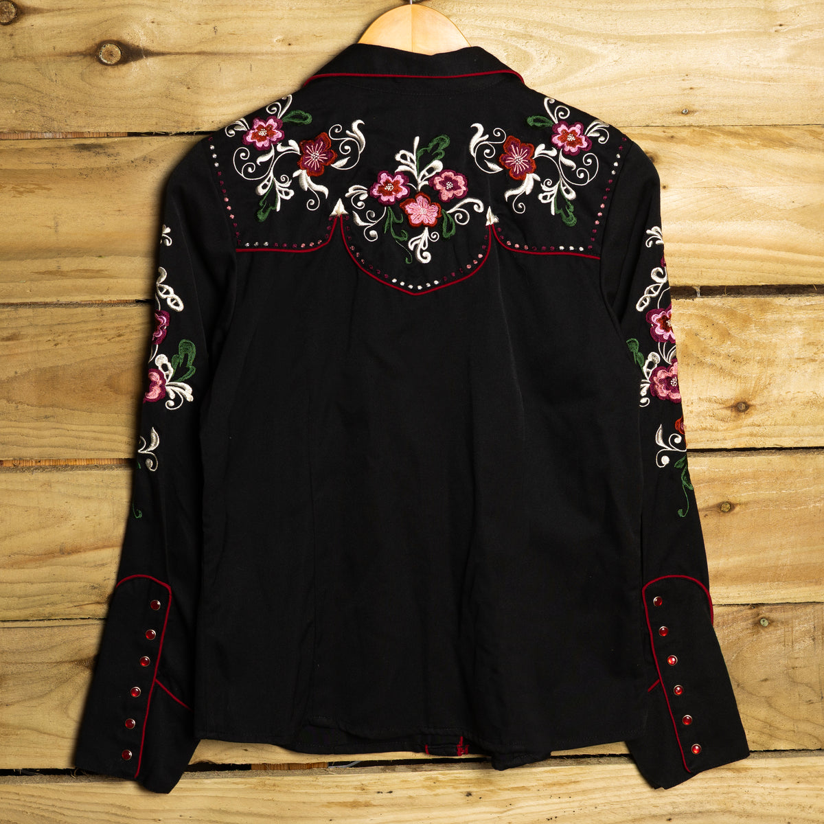 Scully Black Floral Embroidered Western Shirt Women's M 12–14