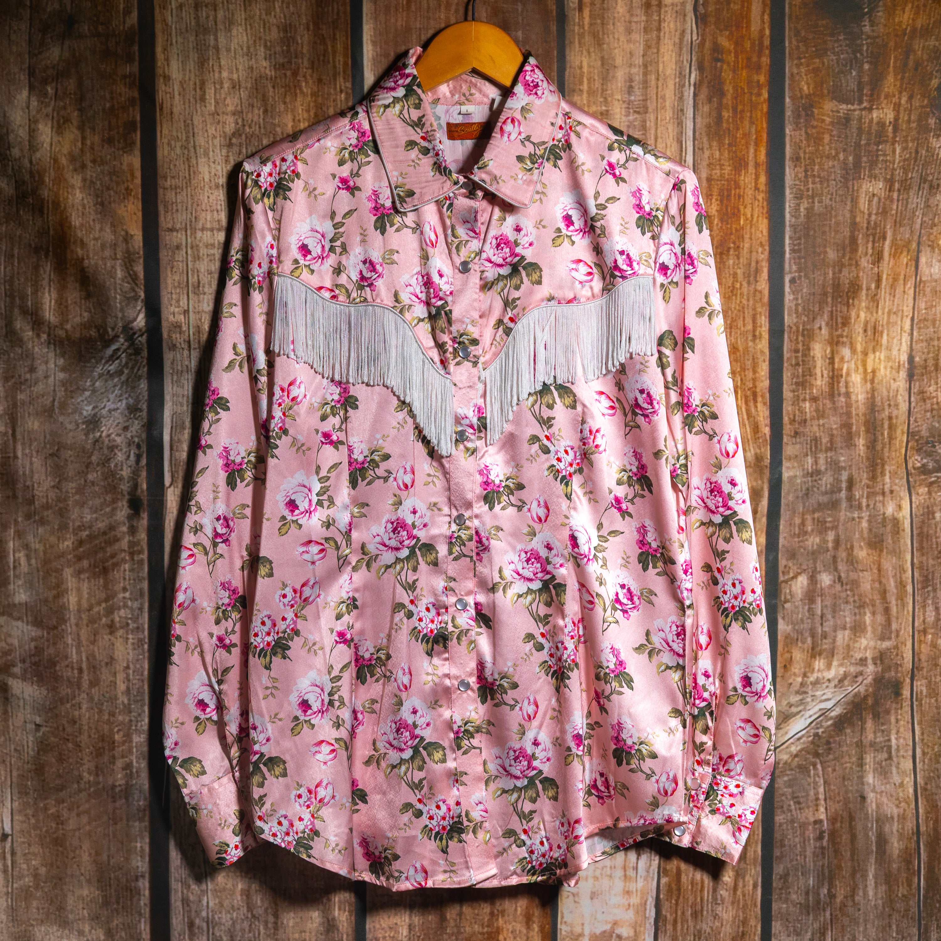 Scully Western Wear Floral Satin Fringed Cowboy Shirt L 16-18