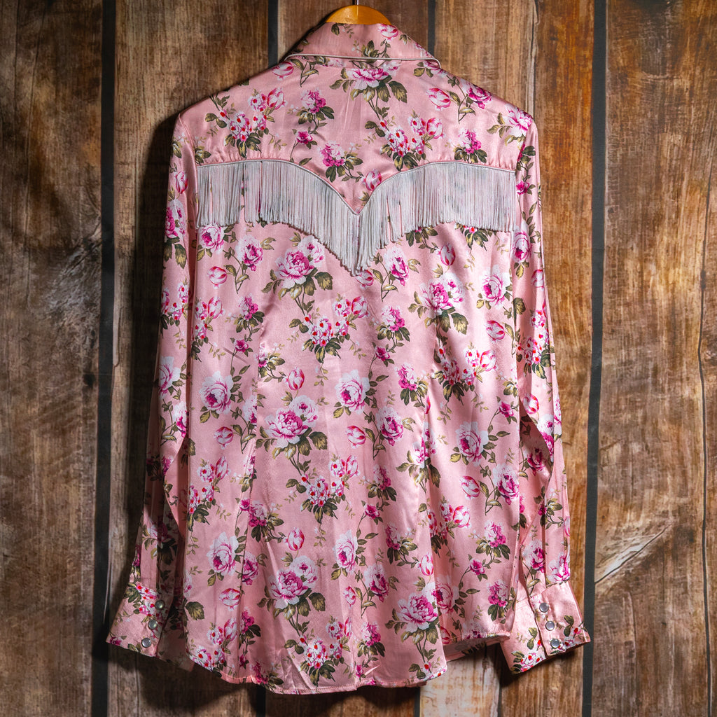 Scully Western Wear Floral Satin Fringed Cowboy Shirt L 16-18