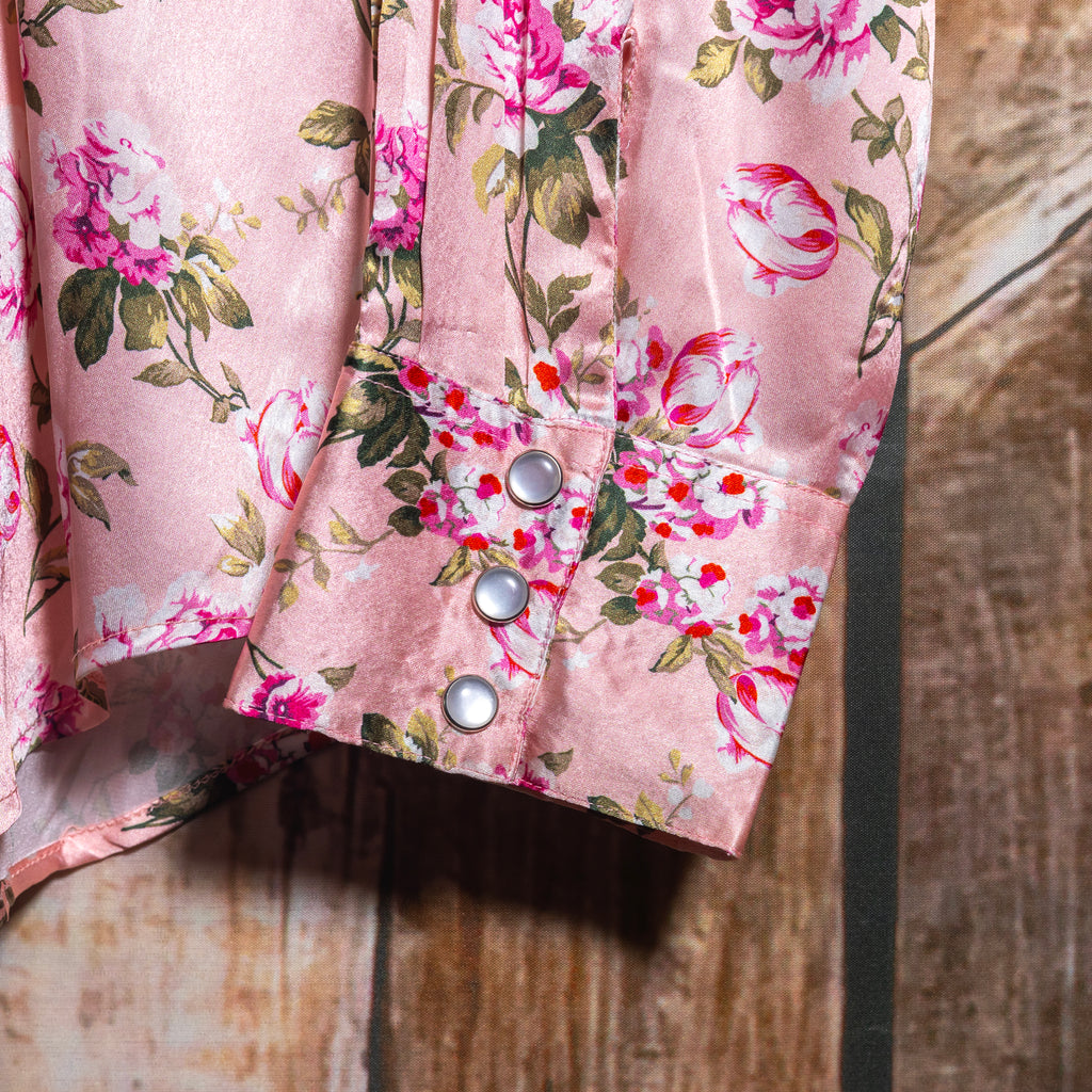 Scully Western Wear Floral Satin Fringed Cowboy Shirt L 16-18