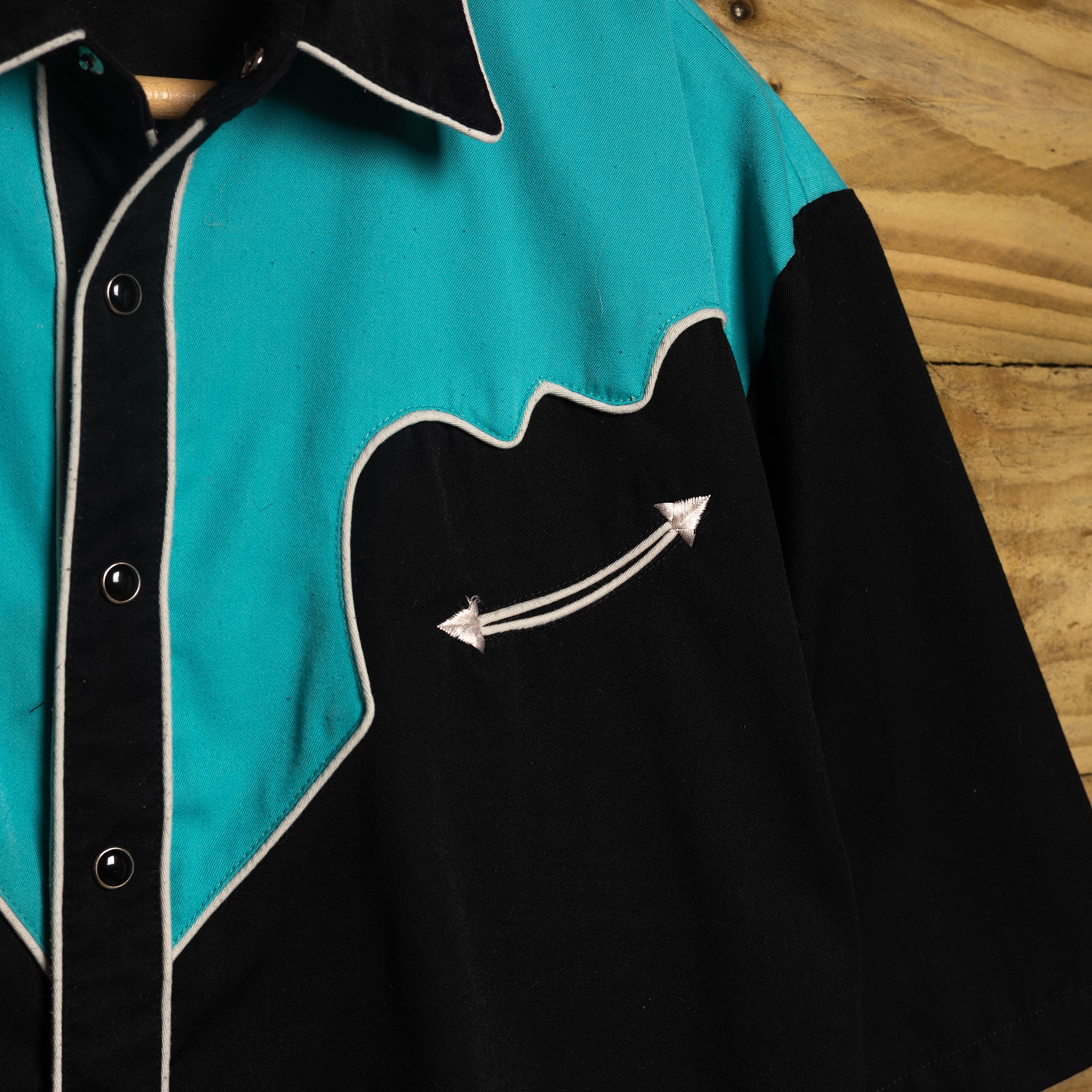 Vintage Scully Western Wear Black and Turquoise Short Sleeve Cowboy Shirt XL