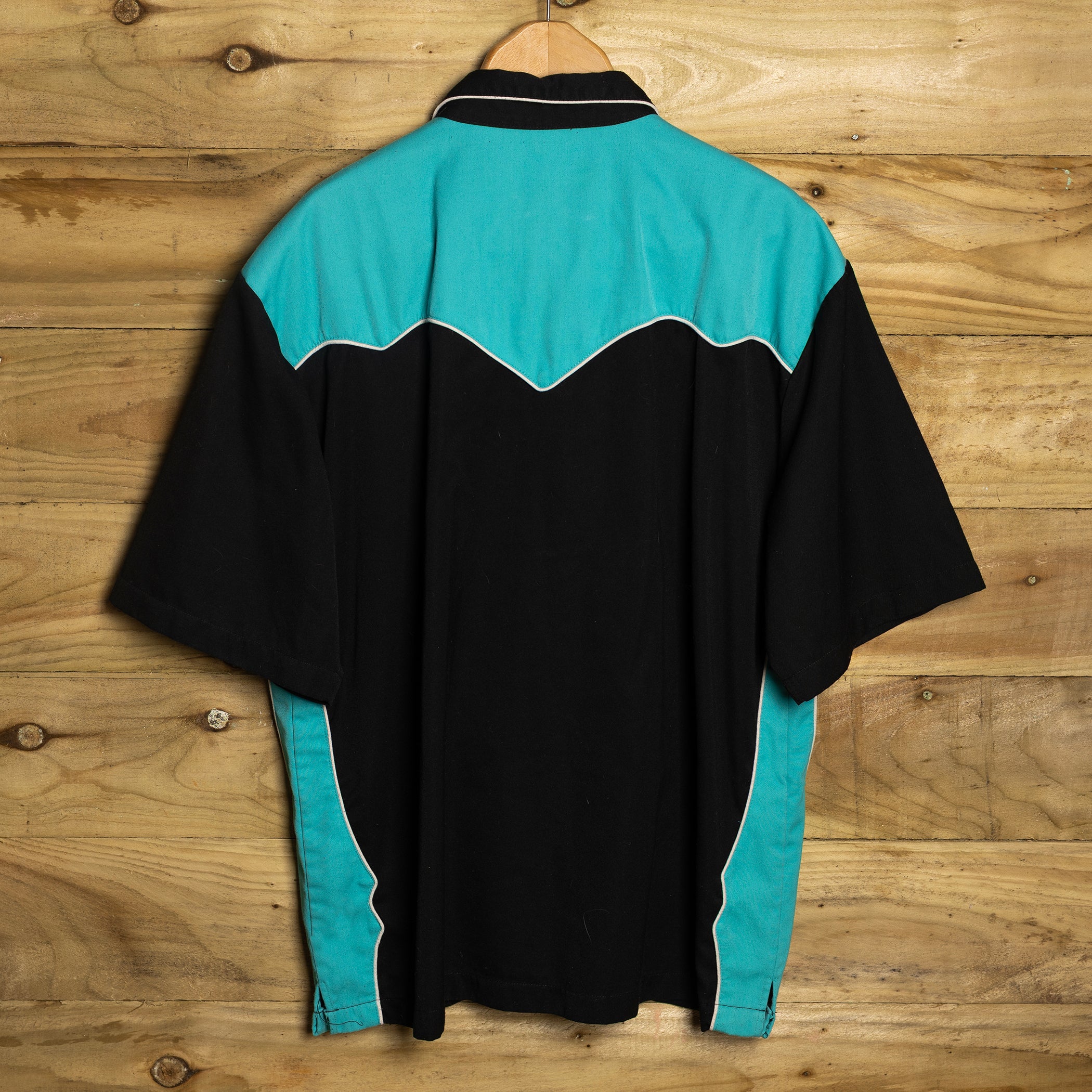 Vintage Scully Western Wear Black and Turquoise Short Sleeve Cowboy Shirt XL