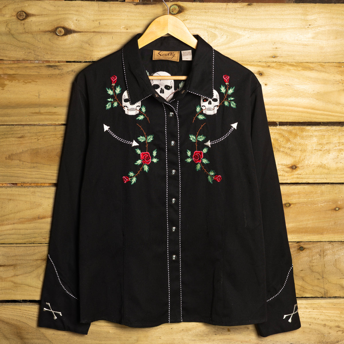 NWT Scully Black Floral Skull & Roses Western Shirt Women's XXL 24–26