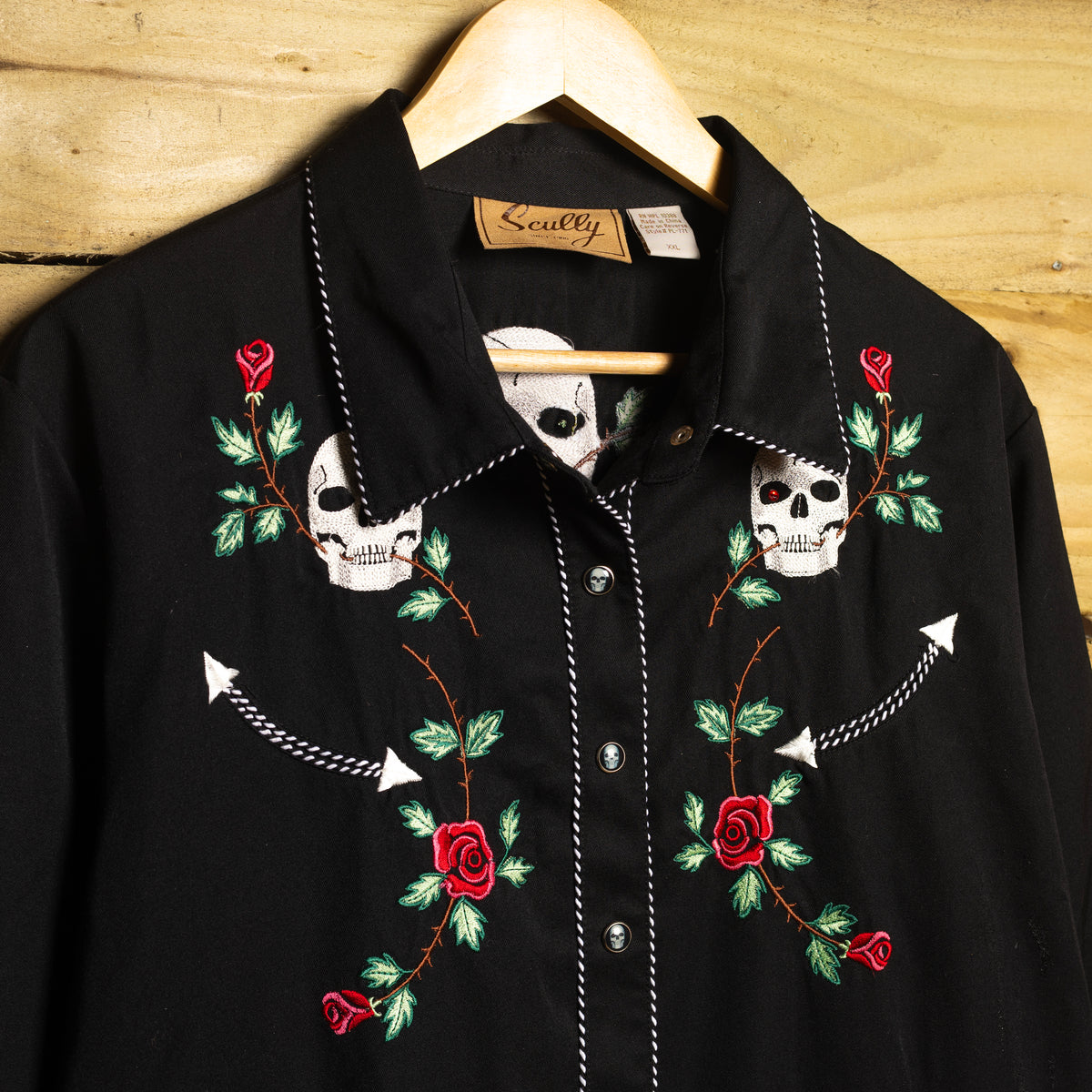 NWT Scully Black Floral Skull & Roses Western Shirt Women's XXL 24–26