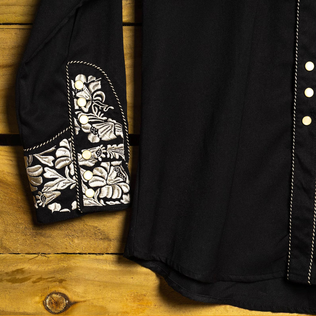 Scully Black & White Floral Embroidered Western Shirt XL