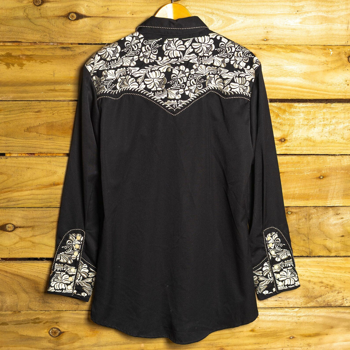 Scully Black & White Floral Embroidered Western Shirt XL