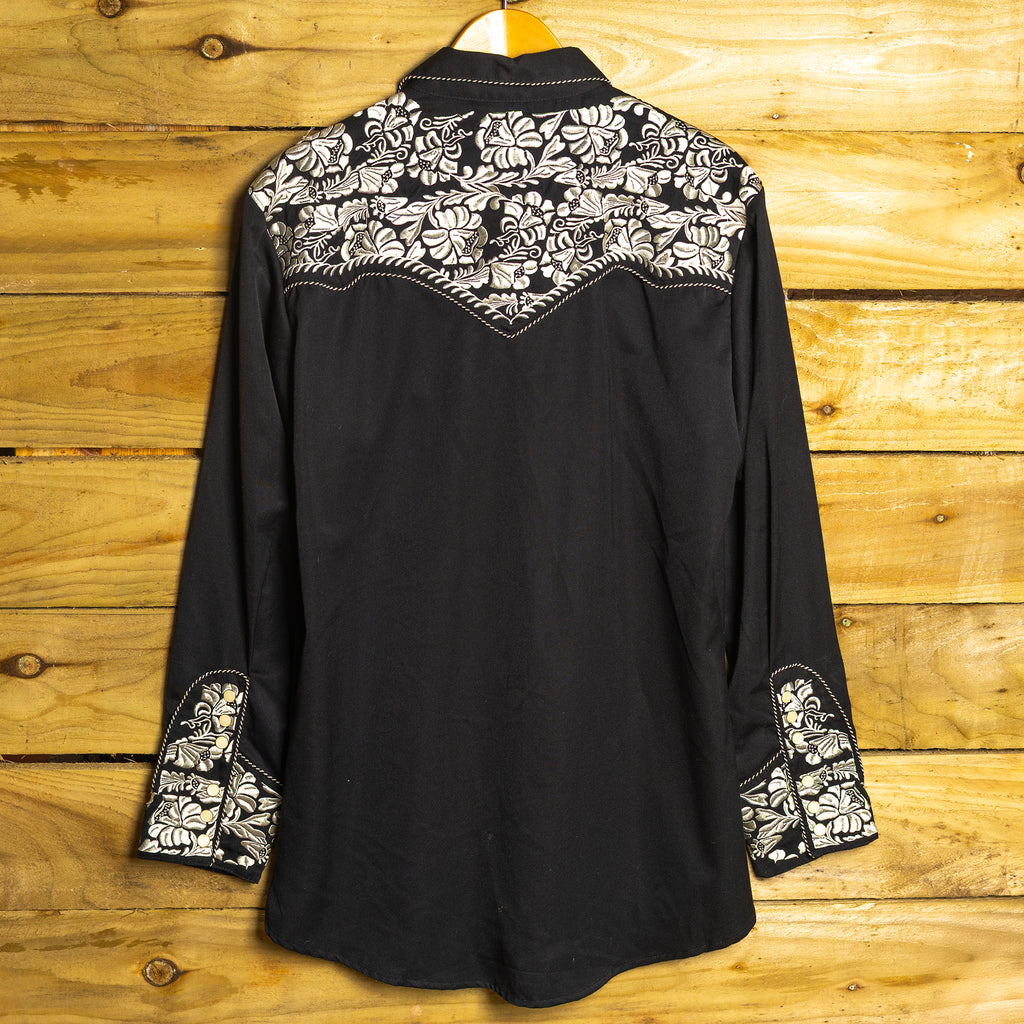 Scully Vintage Black & White Embroidered Pearl Snap Western Shirt – XL