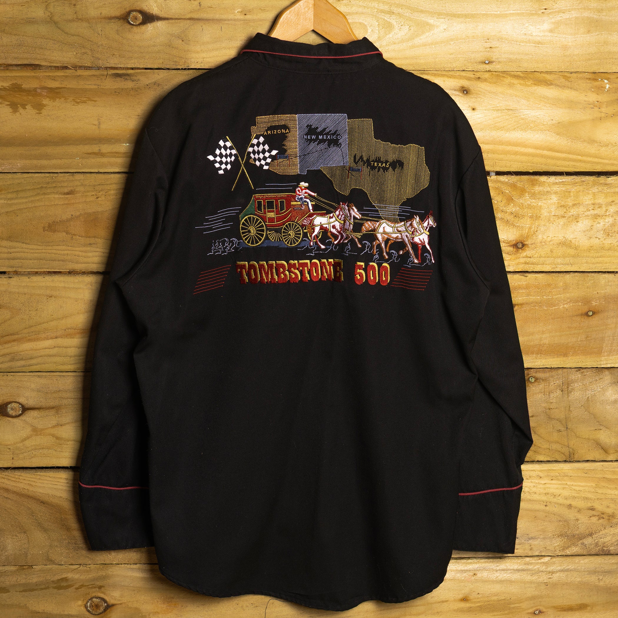 Vintage Scully Western Wear Embroidered Black Cowboy Shirt with Pearl Snaps & Collar Tips - Size Large