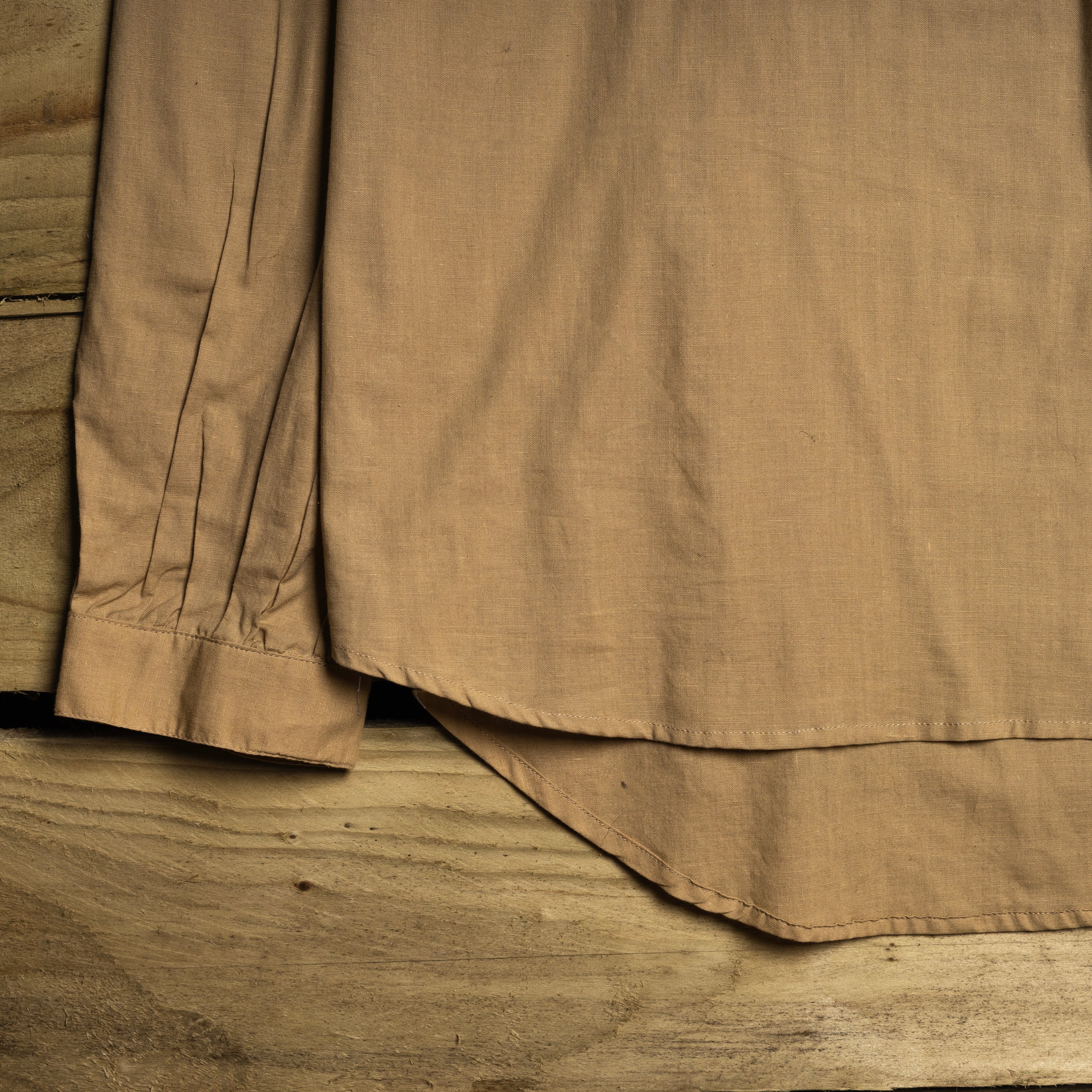 Scully Western Wear Vintage Beige Collarless Half-Button Western Shirt — Size M