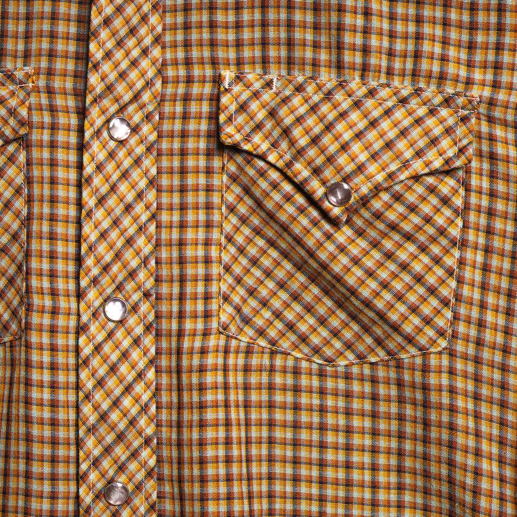 Vintage Sears Western Wear Brown Check Rodeo Shirt – Pearl Snaps, Sawtooth Pockets – Fits M
