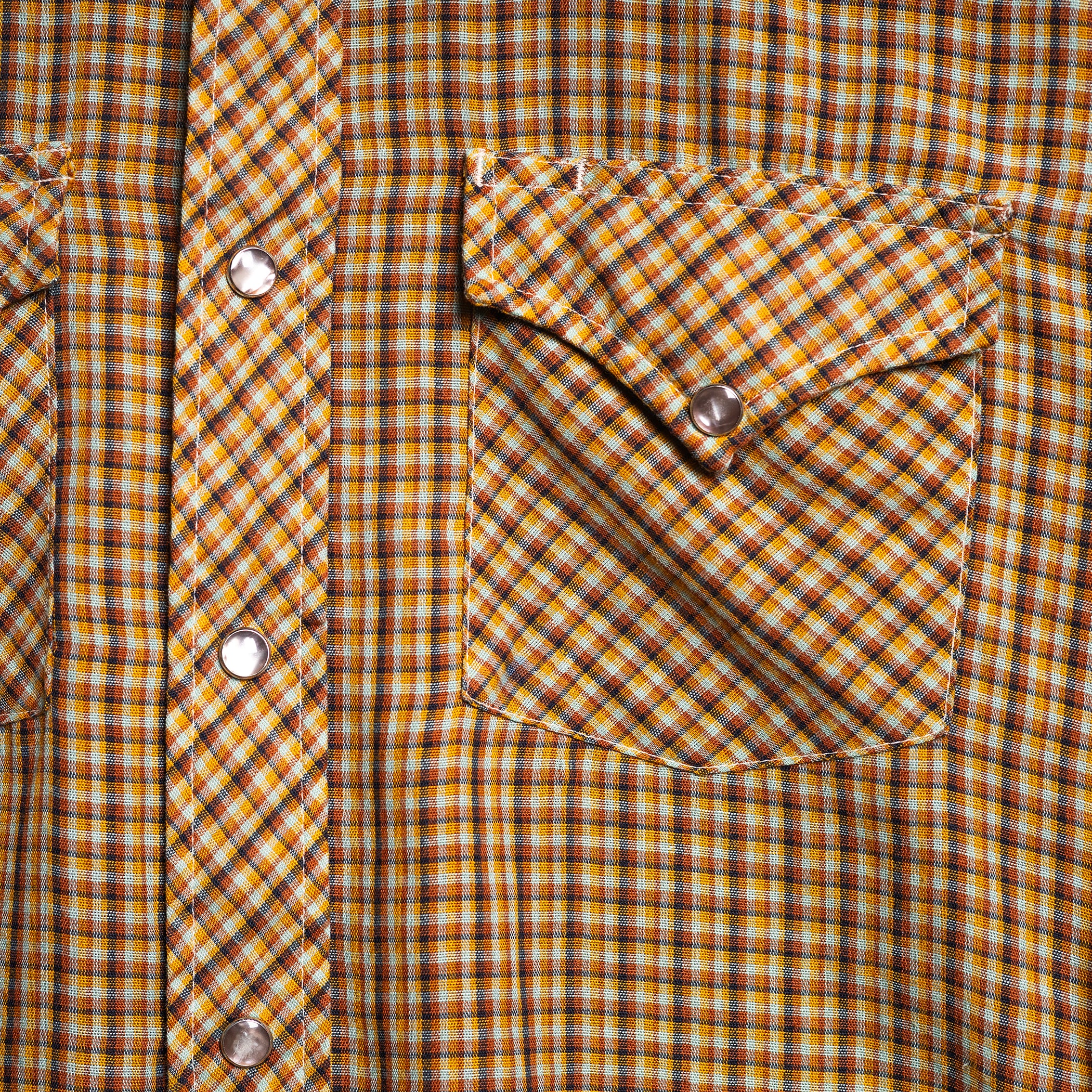 Vintage Sears Western Wear Brown Check Rodeo Shirt – Pearl Snaps, Sawtooth Pockets – Fits M