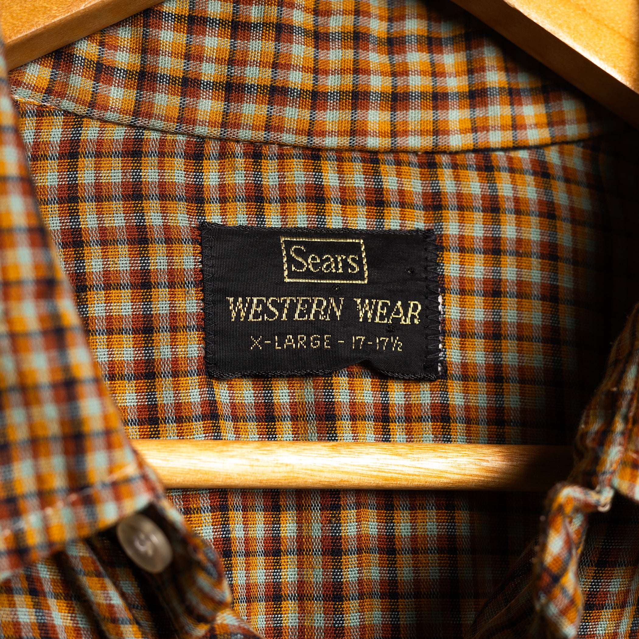 Vintage Sears Western Wear Brown Check Rodeo Shirt – Pearl Snaps, Sawtooth Pockets – Fits M