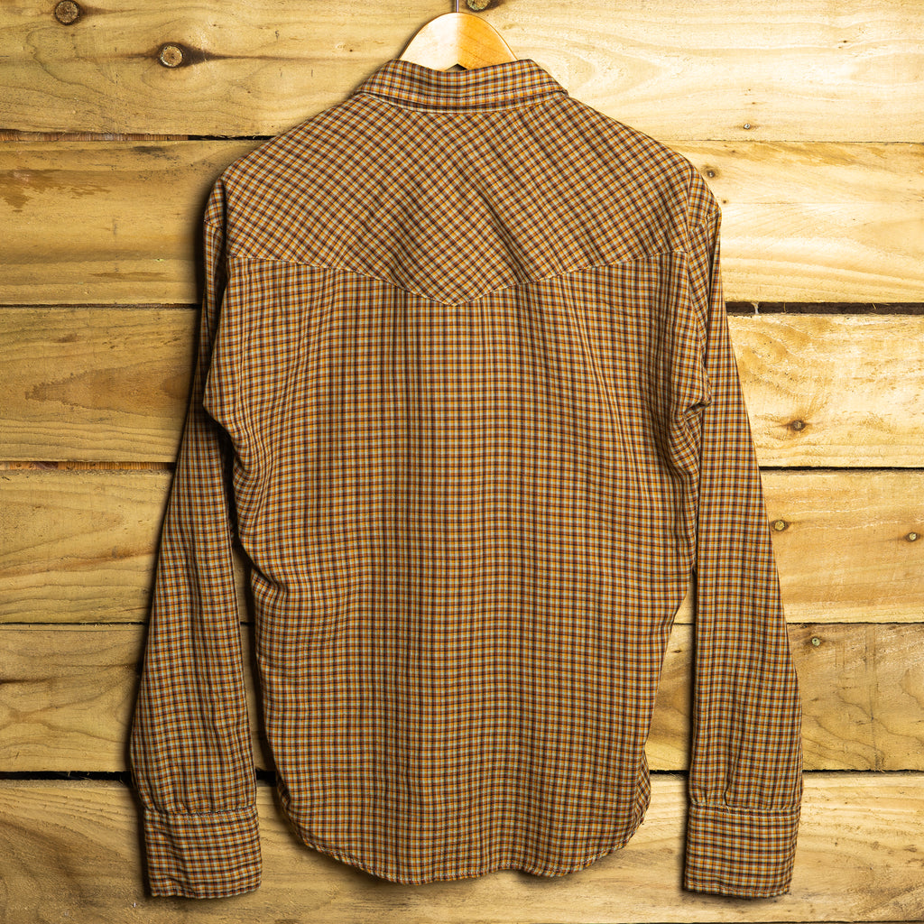 Vintage Sears Western Wear Brown Check Rodeo Shirt – Pearl Snaps, Sawtooth Pockets – Fits M