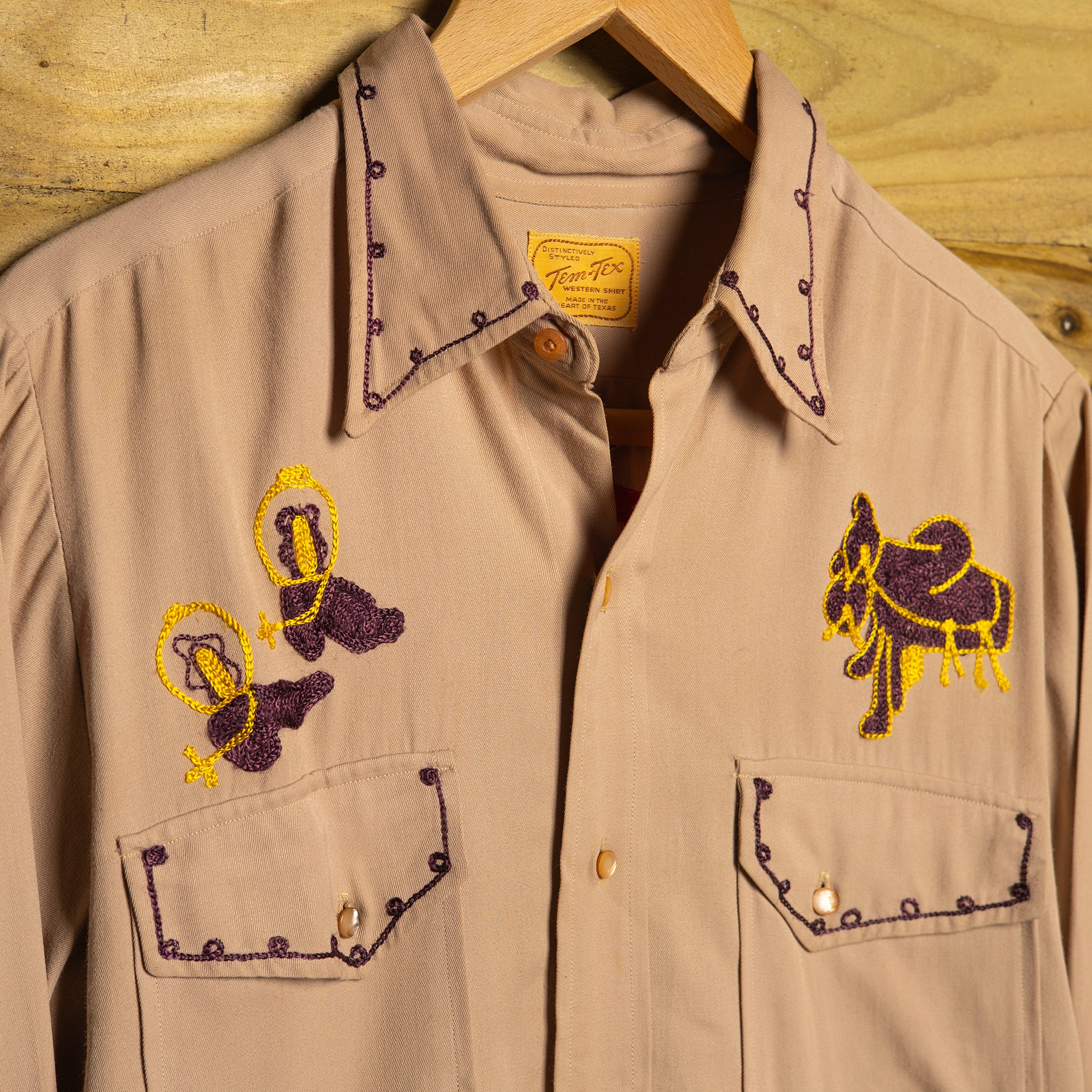 1950s Vintage Tem Tex Western Wear Embroidered Cowboy Shirt