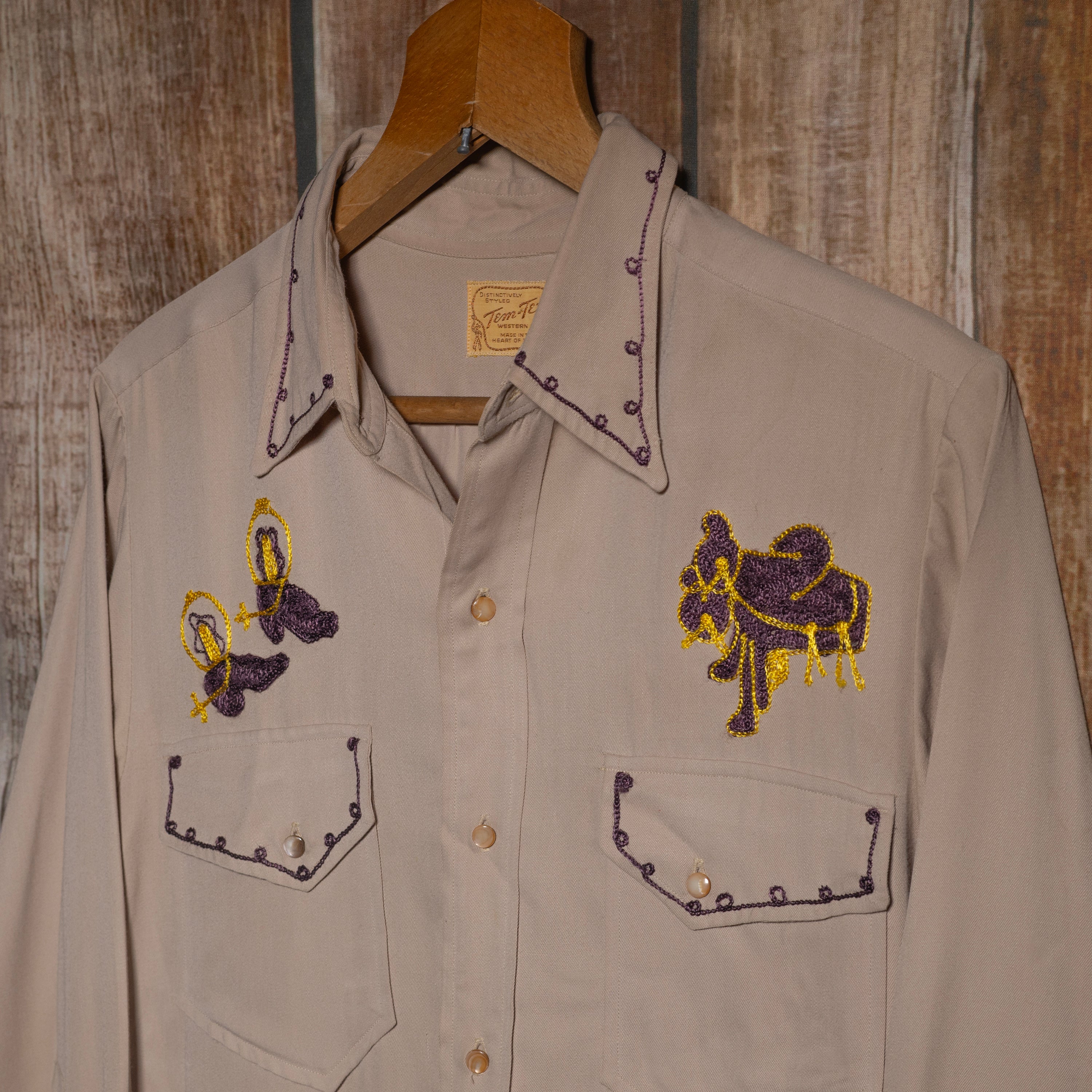 1950s Vintage Tem Tex Western Wear Embroidered Cowboy Shirt