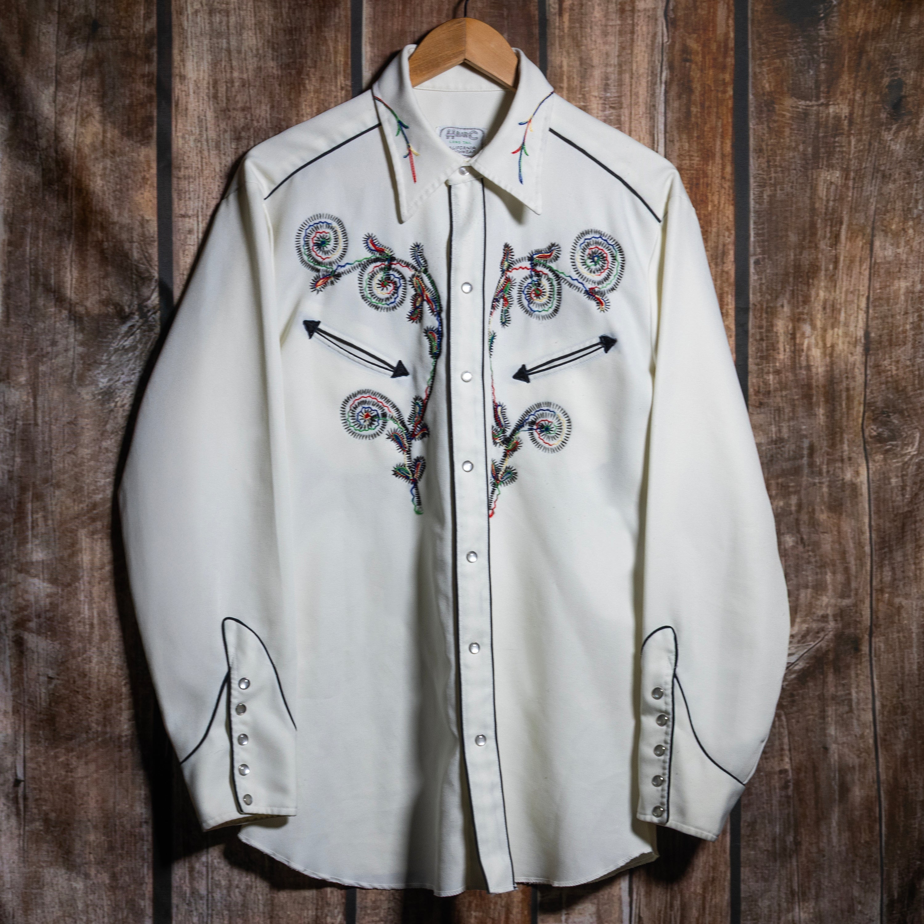 1960/70s Vintage H Bar C California Ranchwear White Embroidered Western Shirt