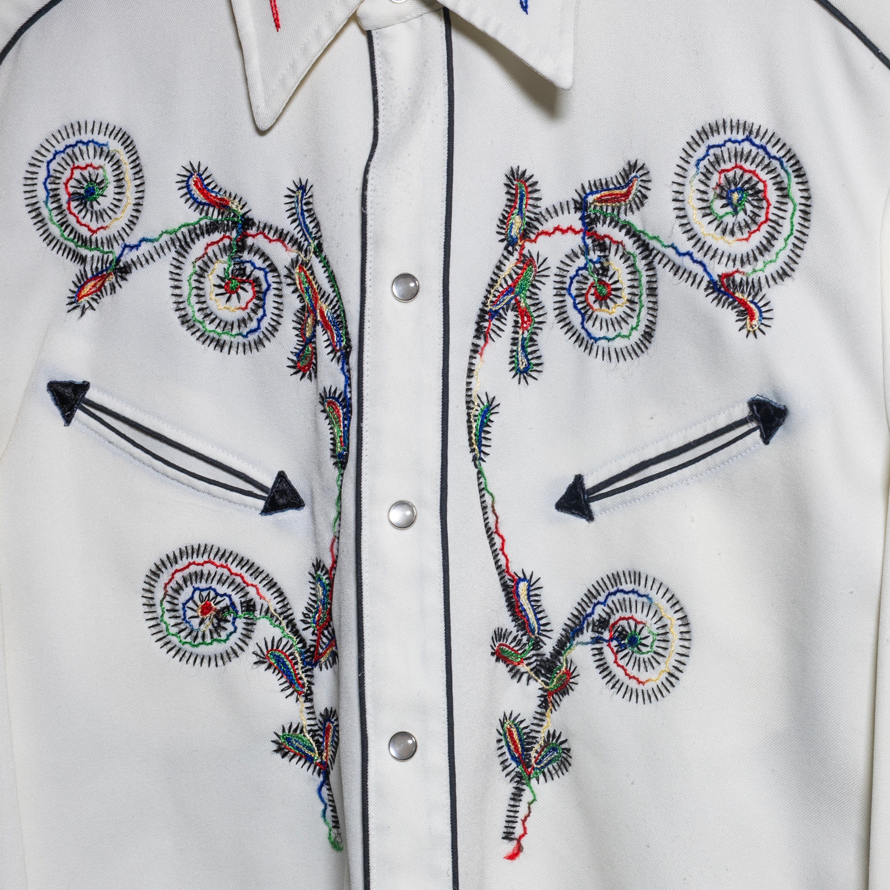 1960/70s Vintage H Bar C California Ranchwear White Embroidered Western Shirt
