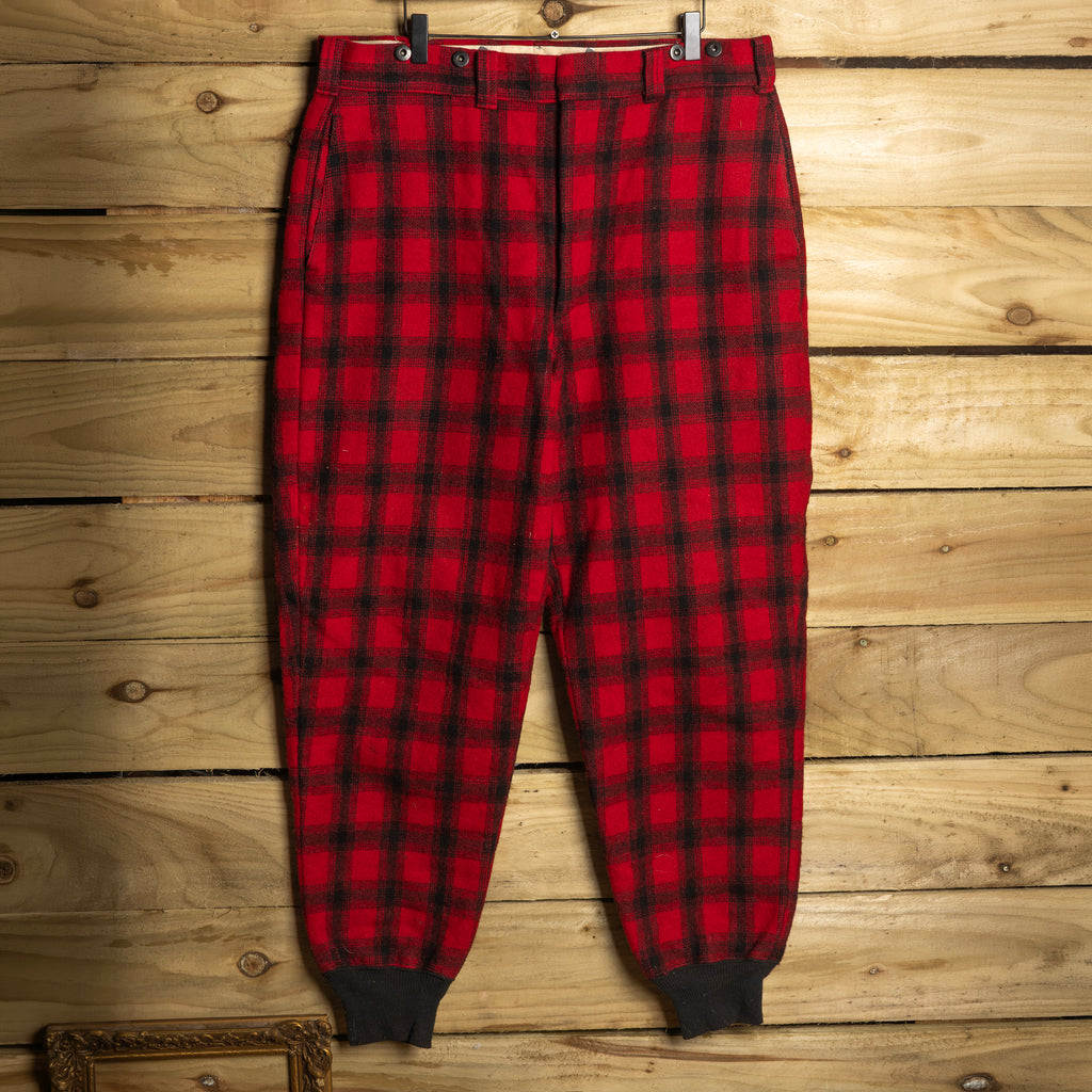 Vintage 1960s Woolrich Red & Black Tartan Hunting Trousers – W36