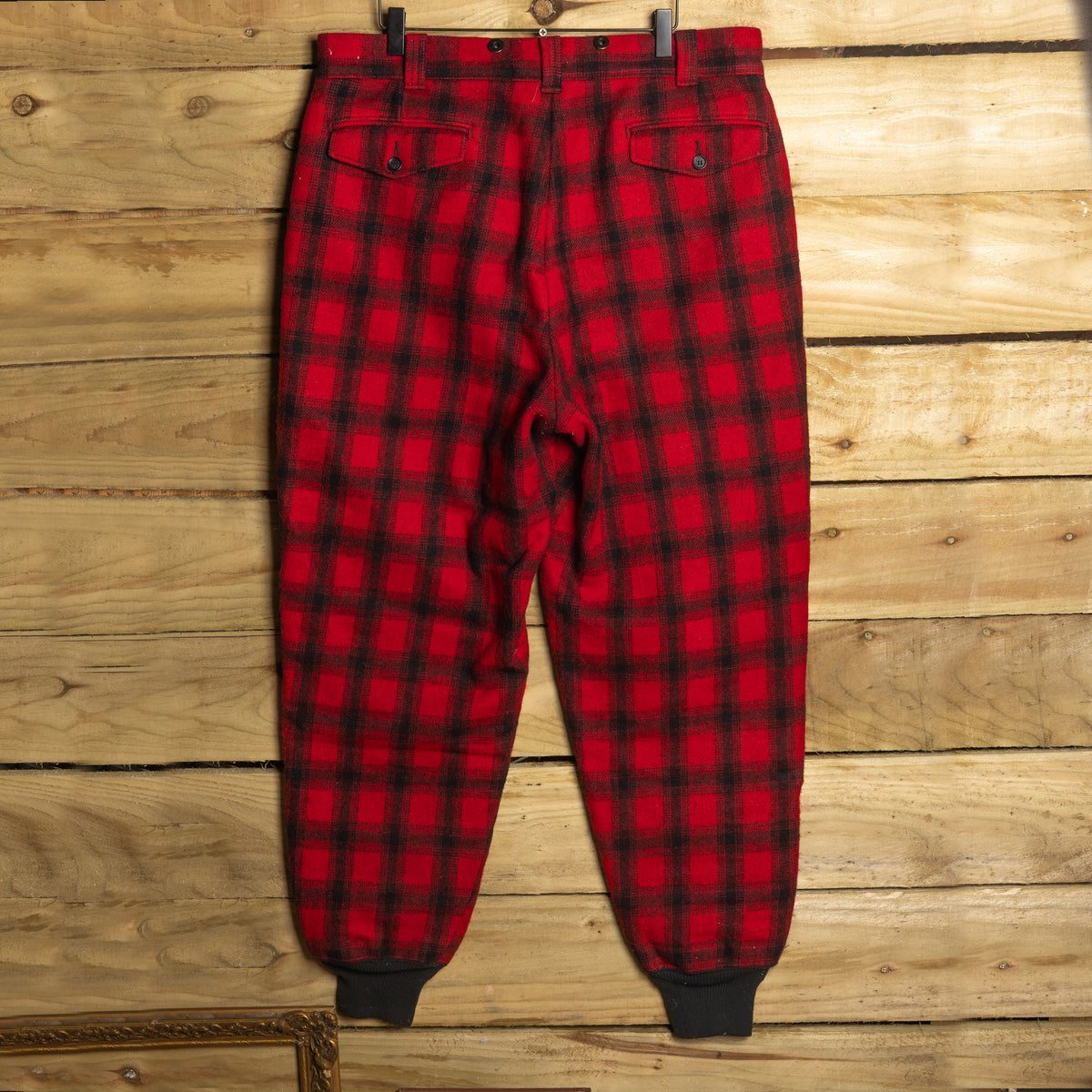 Vintage 1960s Woolrich Red & Black Tartan Hunting Trousers – W36