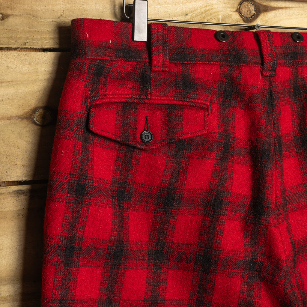 Vintage 1960s Woolrich Red & Black Tartan Hunting Trousers – W36