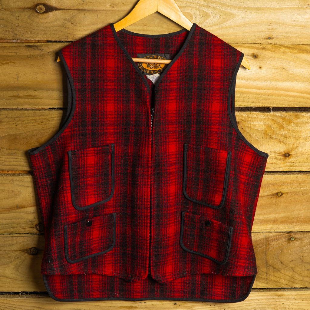 Woolrich Vintage Burgundy & Black Hunting Wool Gilet — Size L