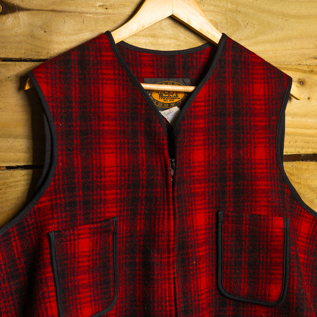 Woolrich Vintage Burgundy & Black Hunting Wool Gilet — Size L
