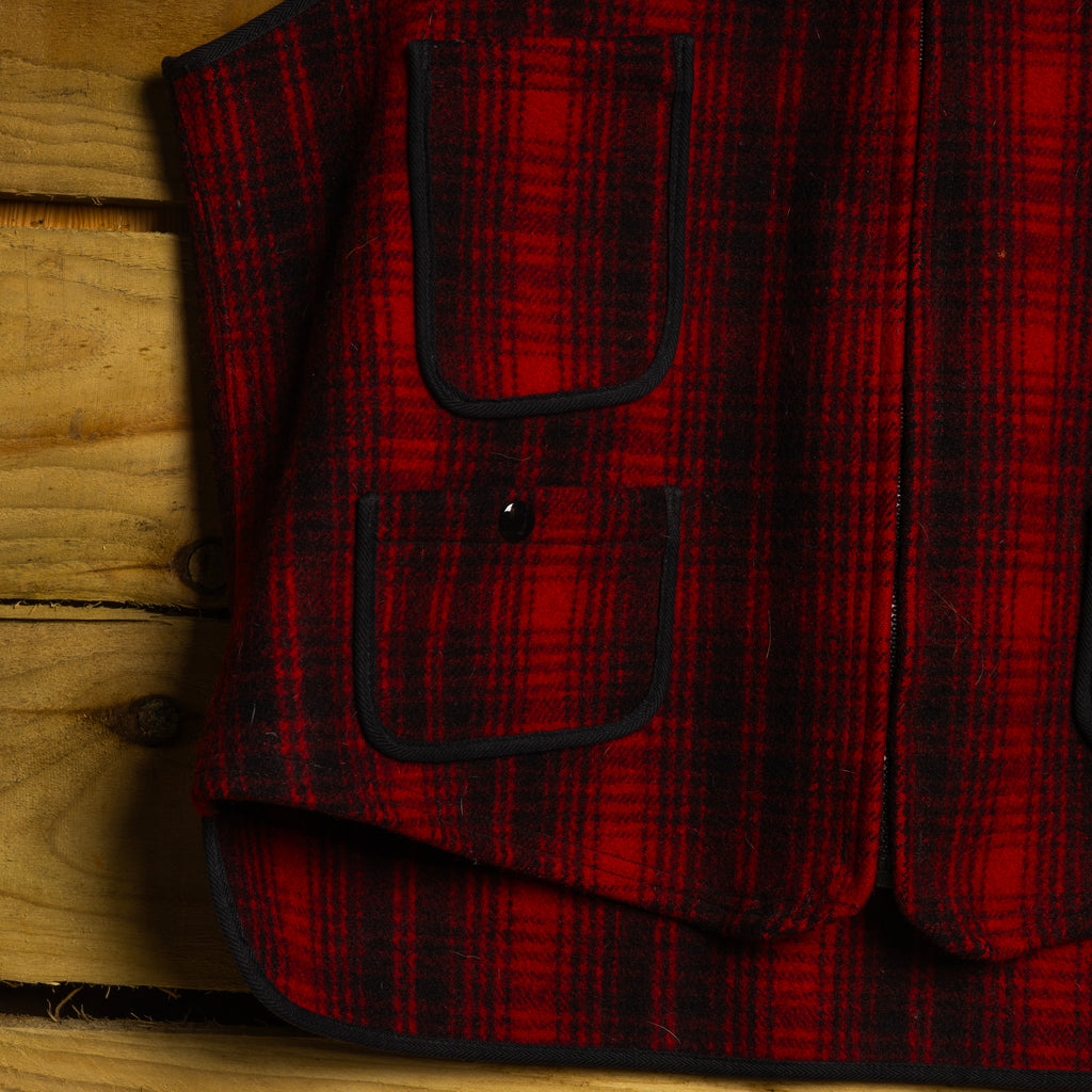 Woolrich Vintage Burgundy & Black Hunting Wool Gilet — Size L