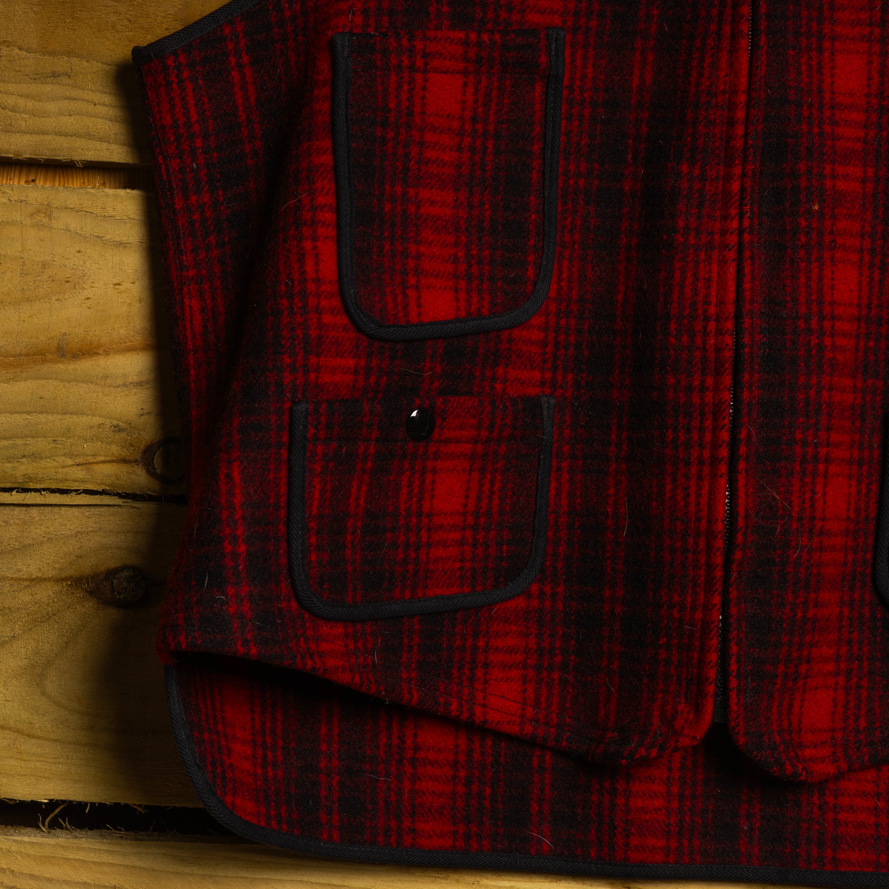 Woolrich Vintage Burgundy & Black Hunting Wool Gilet — Size L