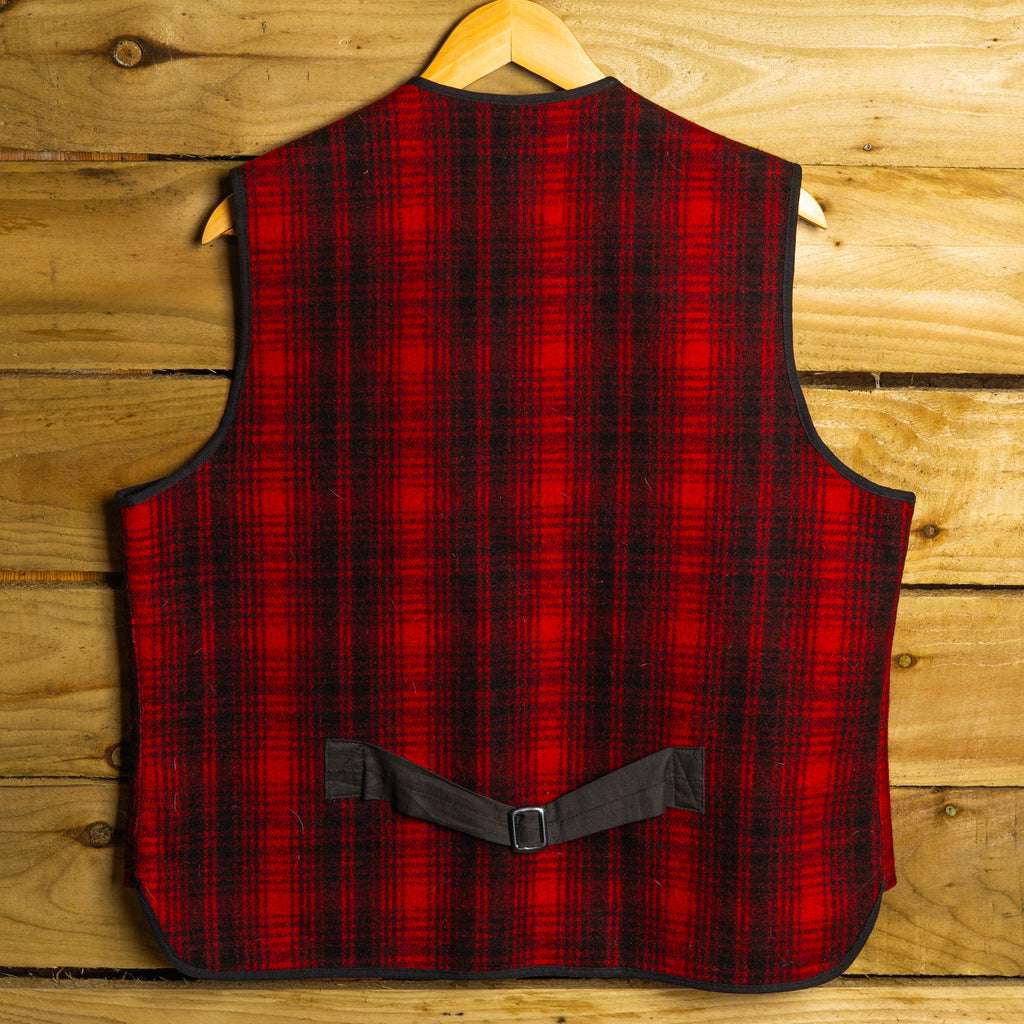 Woolrich Vintage Burgundy & Black Hunting Wool Gilet — Size L