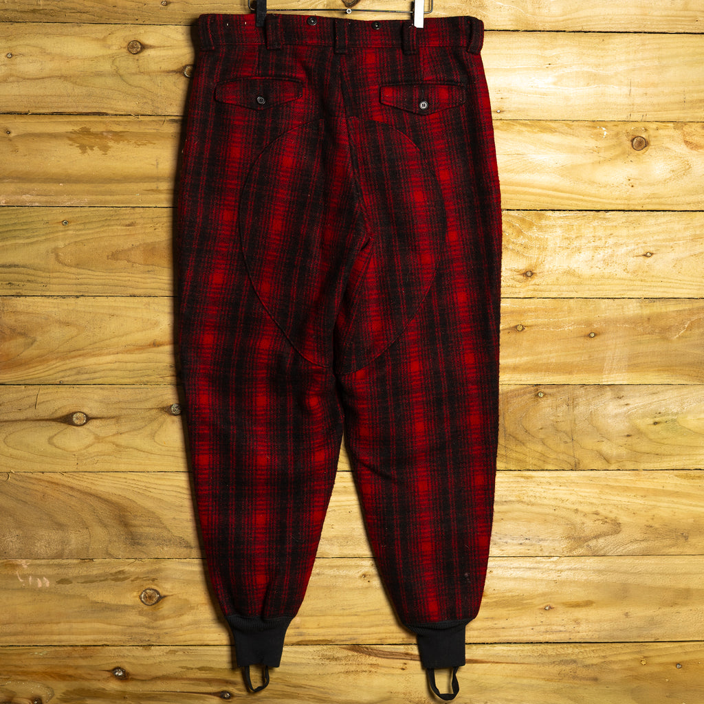 Vintage Woolrich Mackinaw Red & Black Heavyweight Wool Hunting Trousers - Reinforced Knees - W34 L34