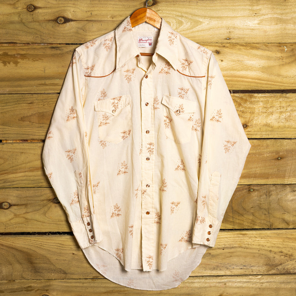 Wrangler Vintage Cream Pearl Snap Western Shirt – Long Tail | M-L