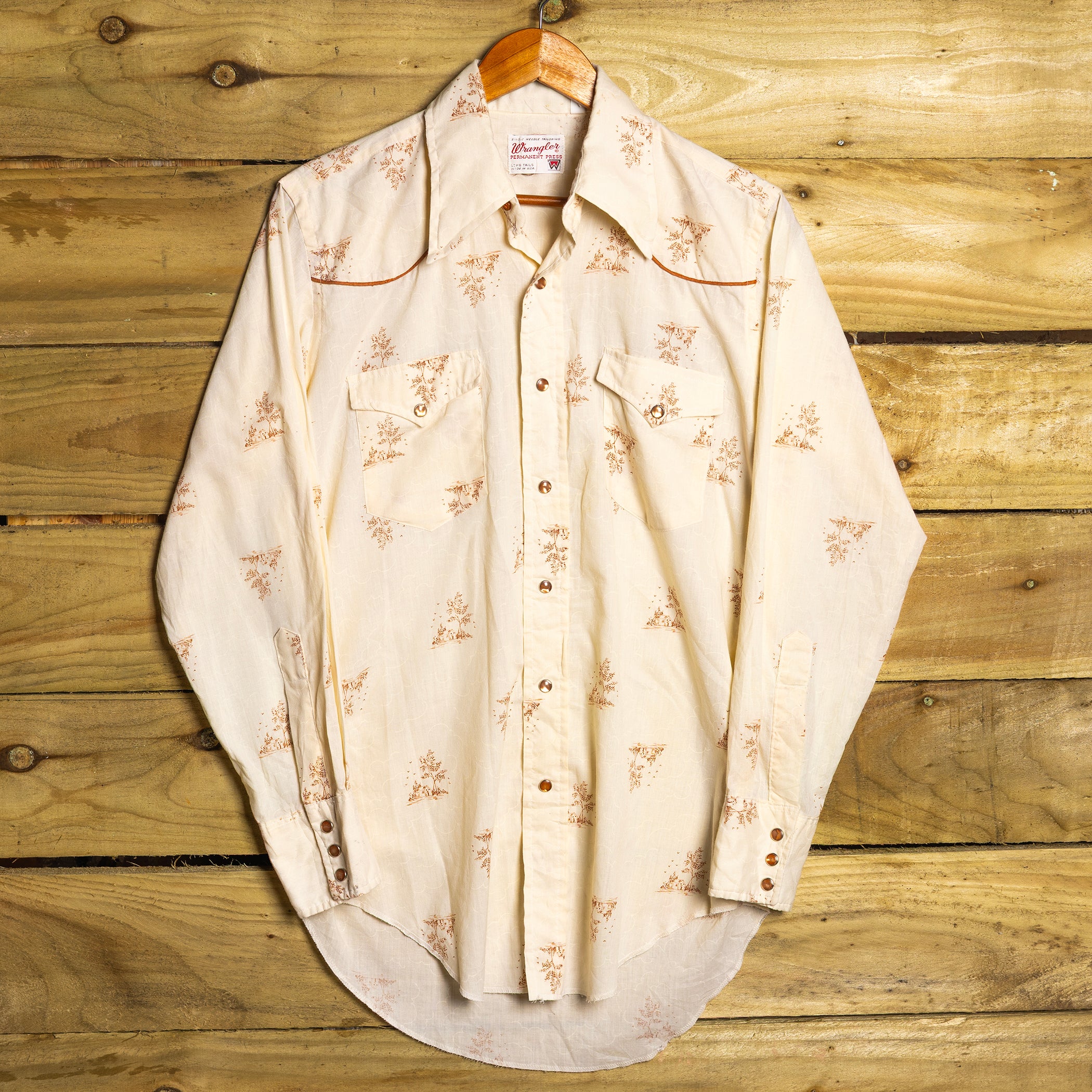 Wrangler Vintage Cream Pearl Snap Western Shirt – Long Tail | M-L