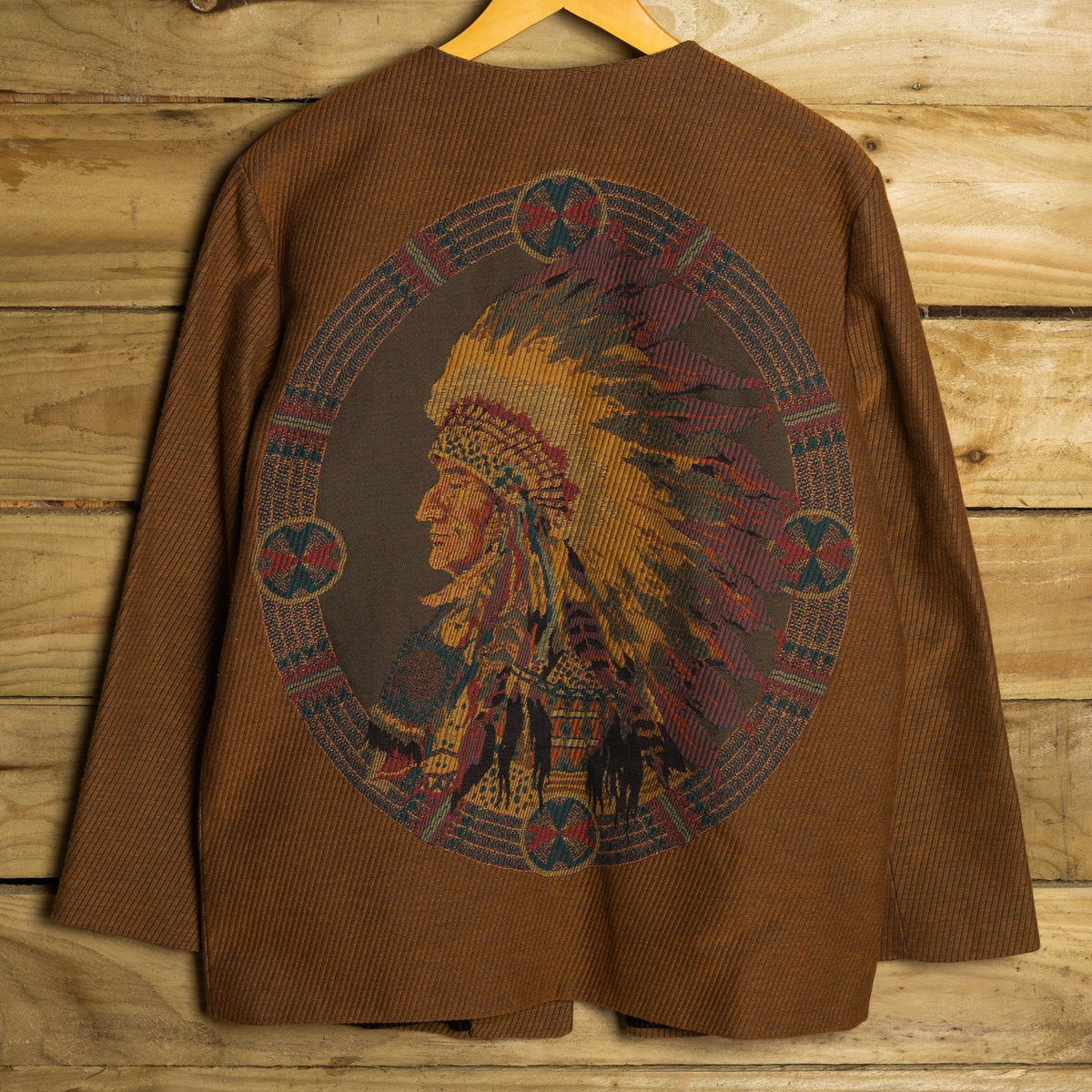 Vintage Wraps Geometric Tapestry Open-Front Western Jacket, L