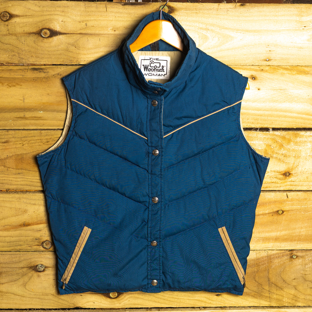 Woolrich Women's Blue Puffer Gilet Bodywarmer – Snap Front, Size 8