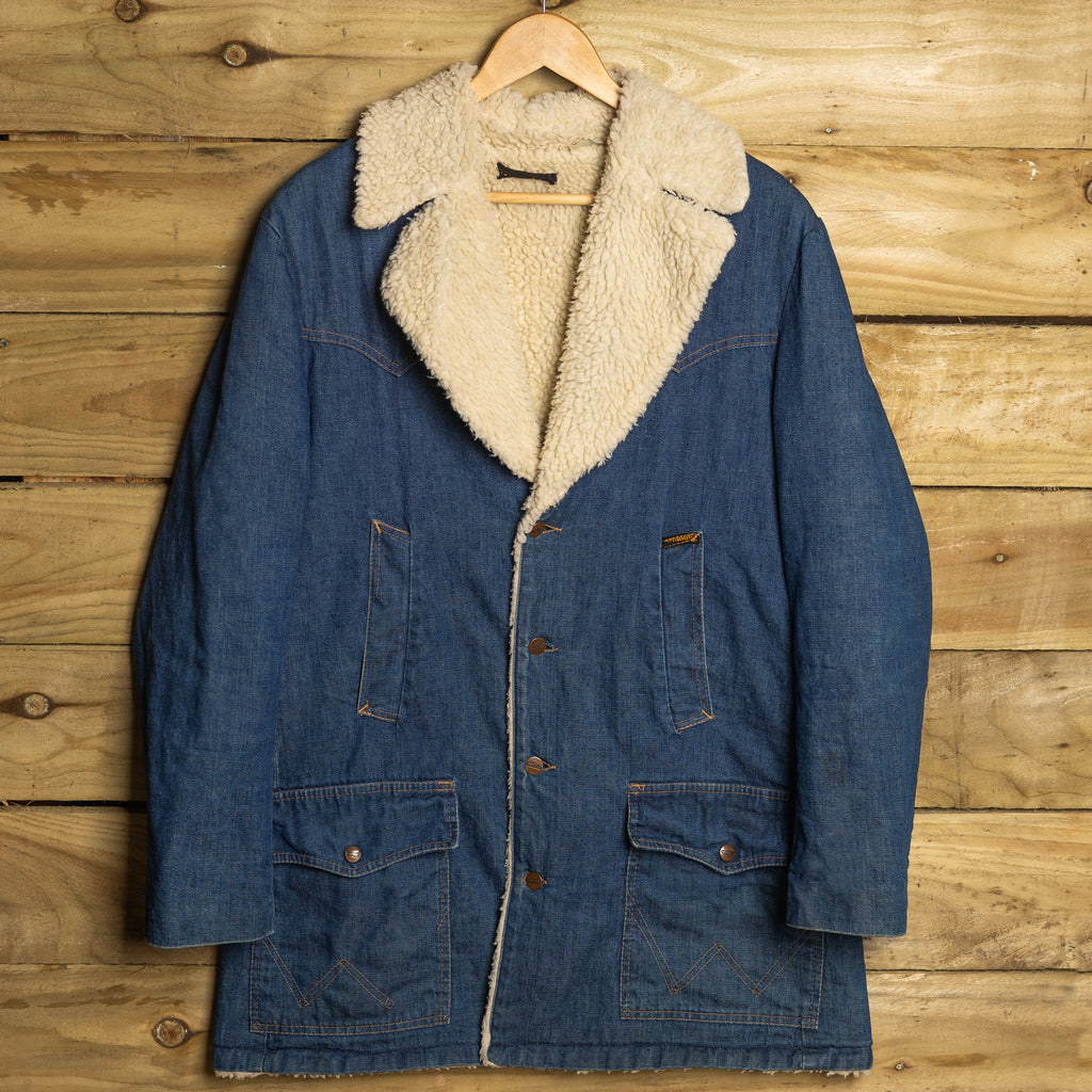 Vintage Wrangler Denim Sherpa 3/4 Coat – Logo Buttons, Size L