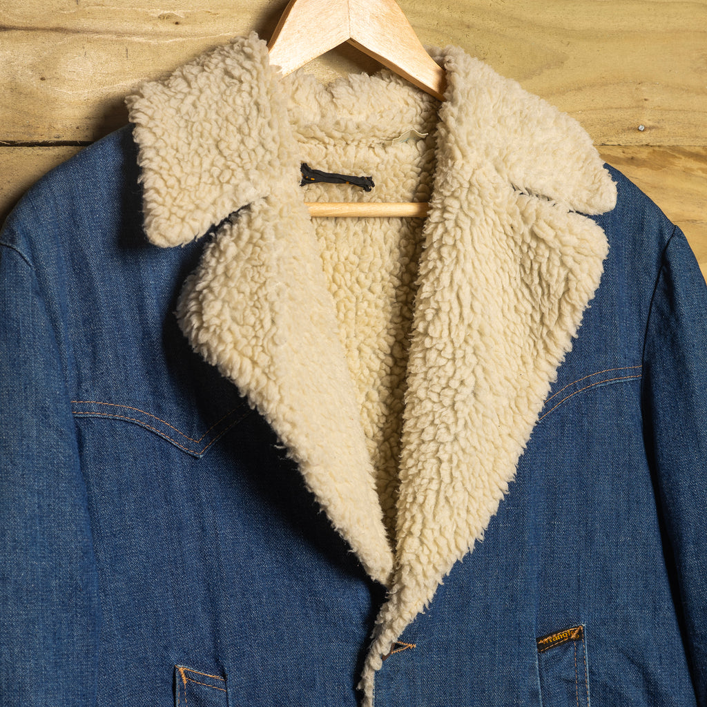 Vintage Wrangler Denim Sherpa 3/4 Coat – Logo Buttons, Size L