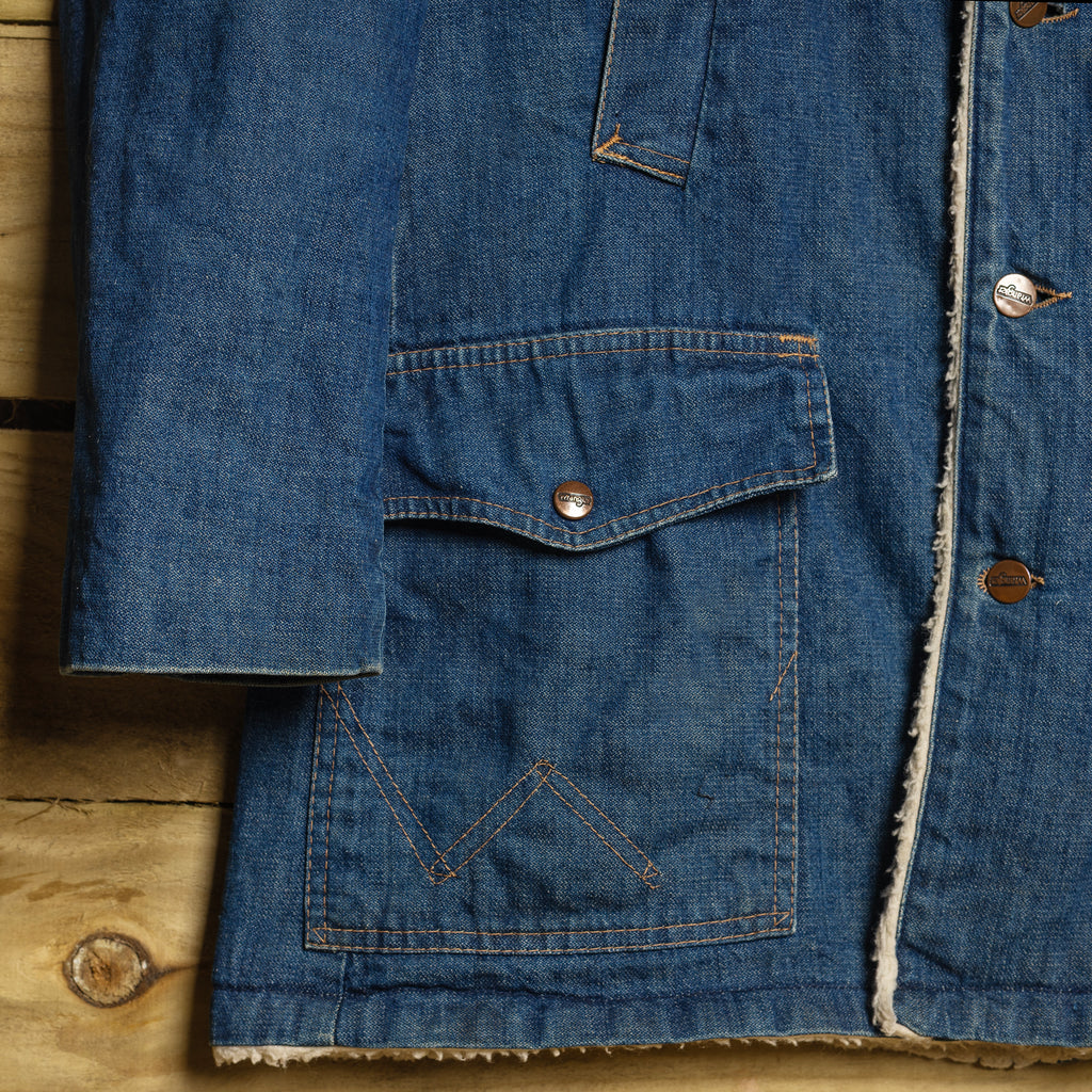 Vintage Wrangler Denim Sherpa 3/4 Coat – Logo Buttons, Size L