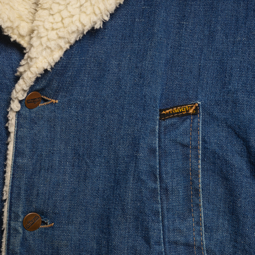 Vintage Wrangler Denim Sherpa 3/4 Coat – Logo Buttons, Size L