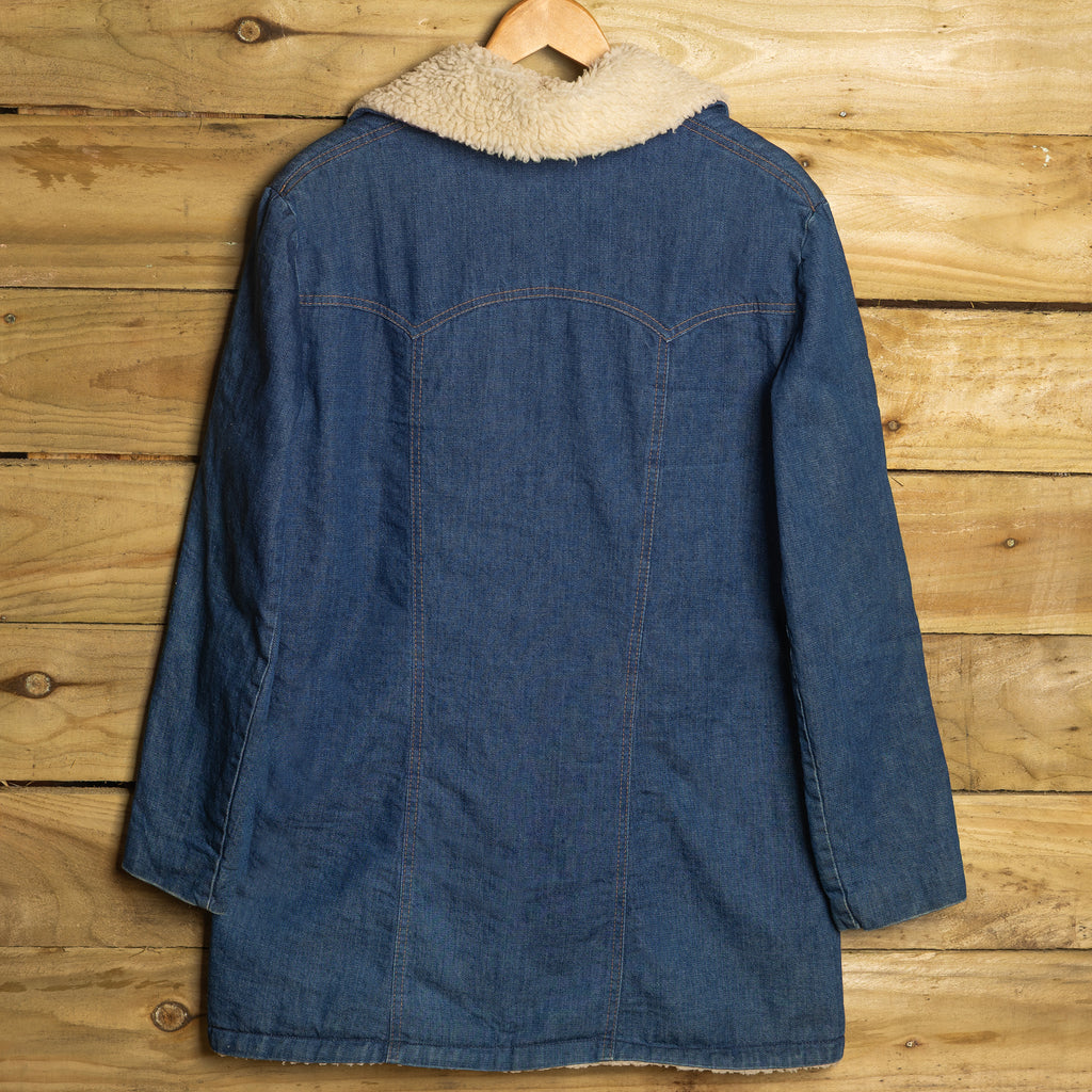 Vintage Wrangler Denim Sherpa 3/4 Coat – Logo Buttons, Size L