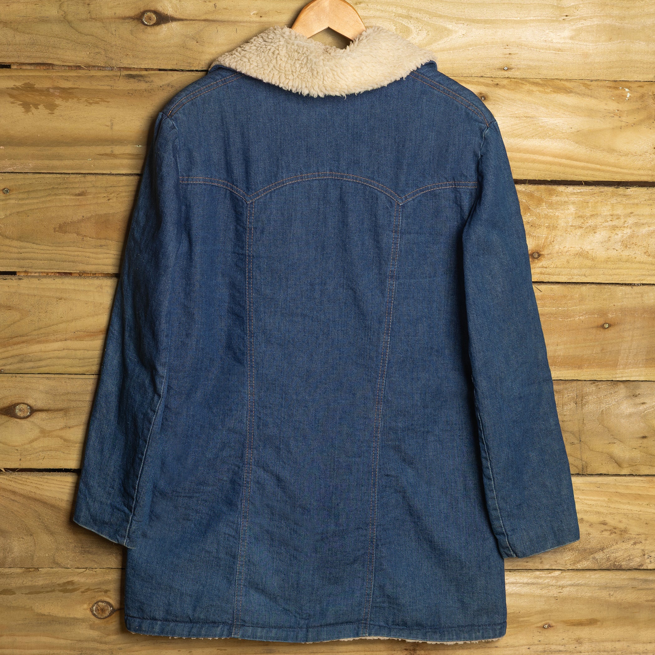 Vintage Wrangler Denim Sherpa 3/4 Coat – Logo Buttons, Size L
