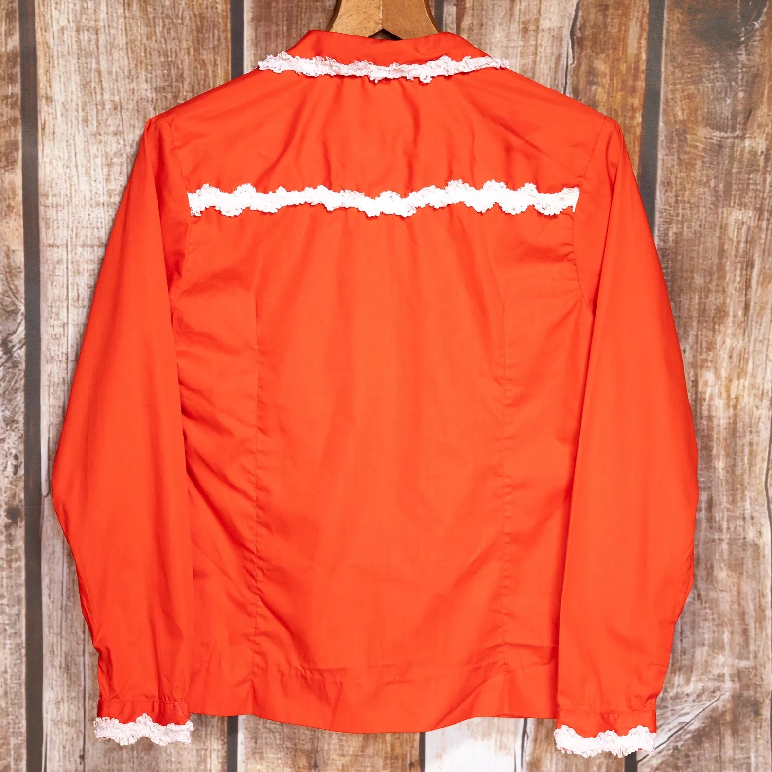Vintage 1970s H Bar C Red Cowgirl Blouse with White Detail M / 10