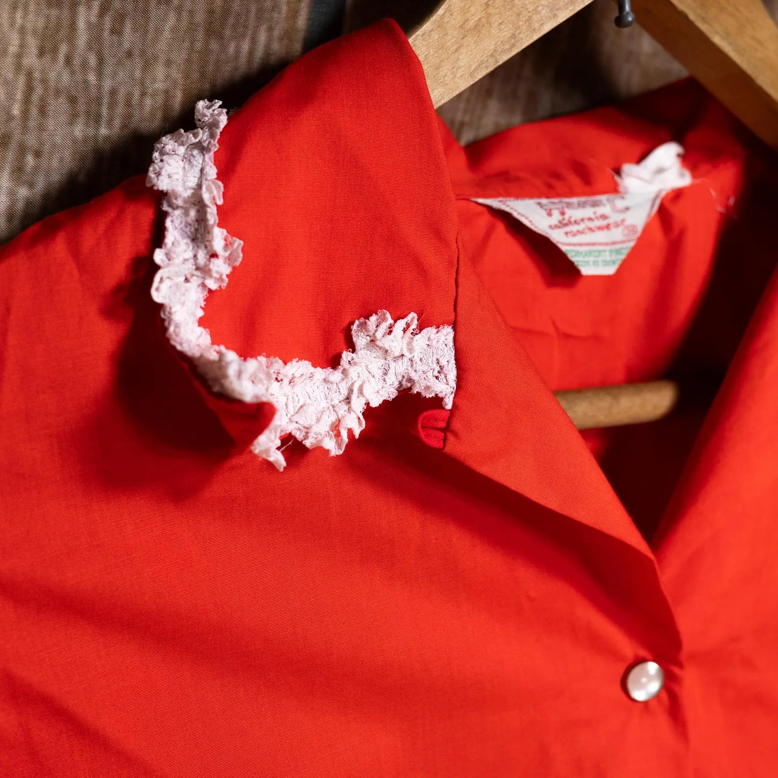 Vintage 1970s H Bar C Red Cowgirl Blouse with White Detail M / 10