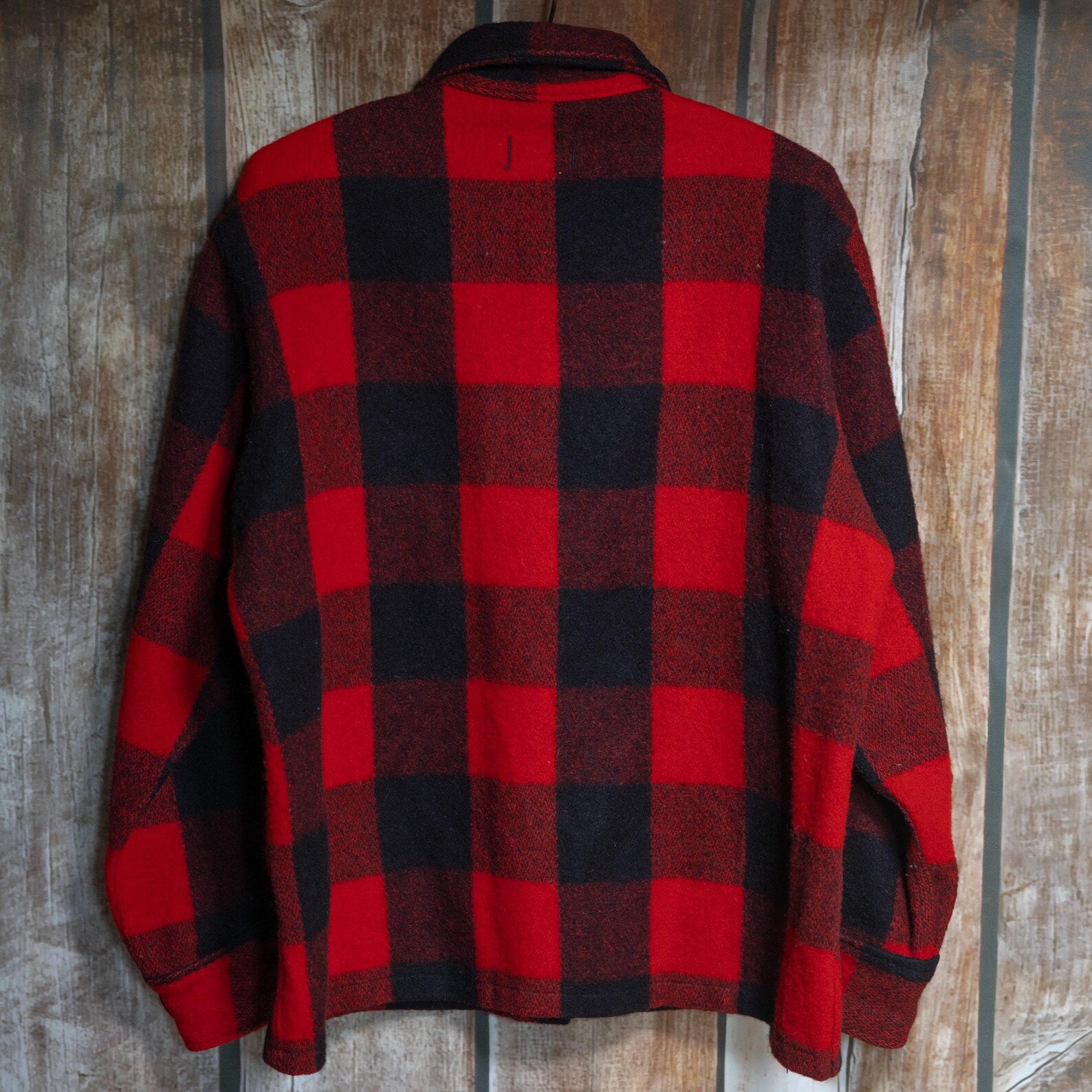1960s LL Bean Black and Red Wool Western Jacket Overshirt Large