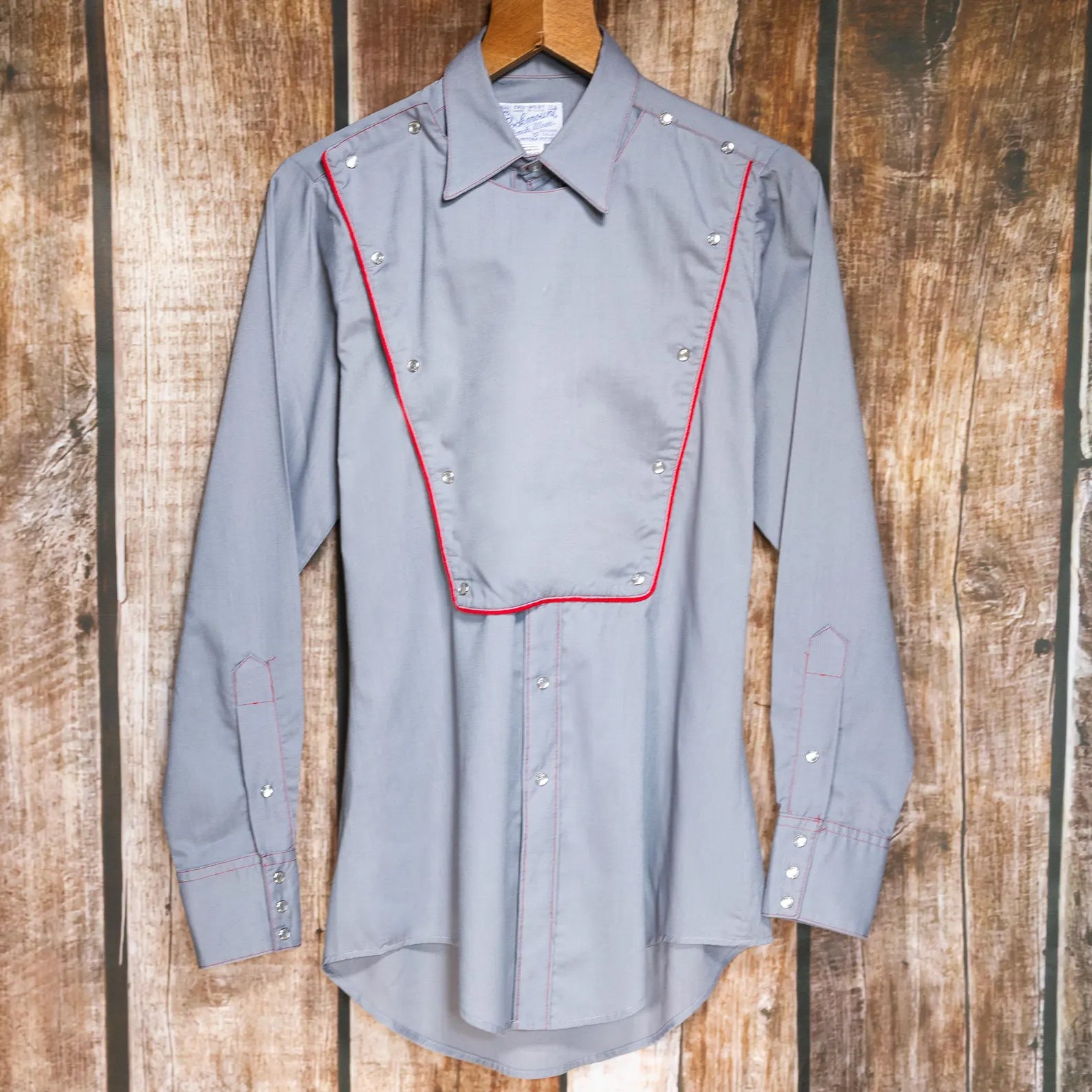 Rockmount Ranchwear Bibbed Grey Cowboy Shirt with Red Piping, Medium