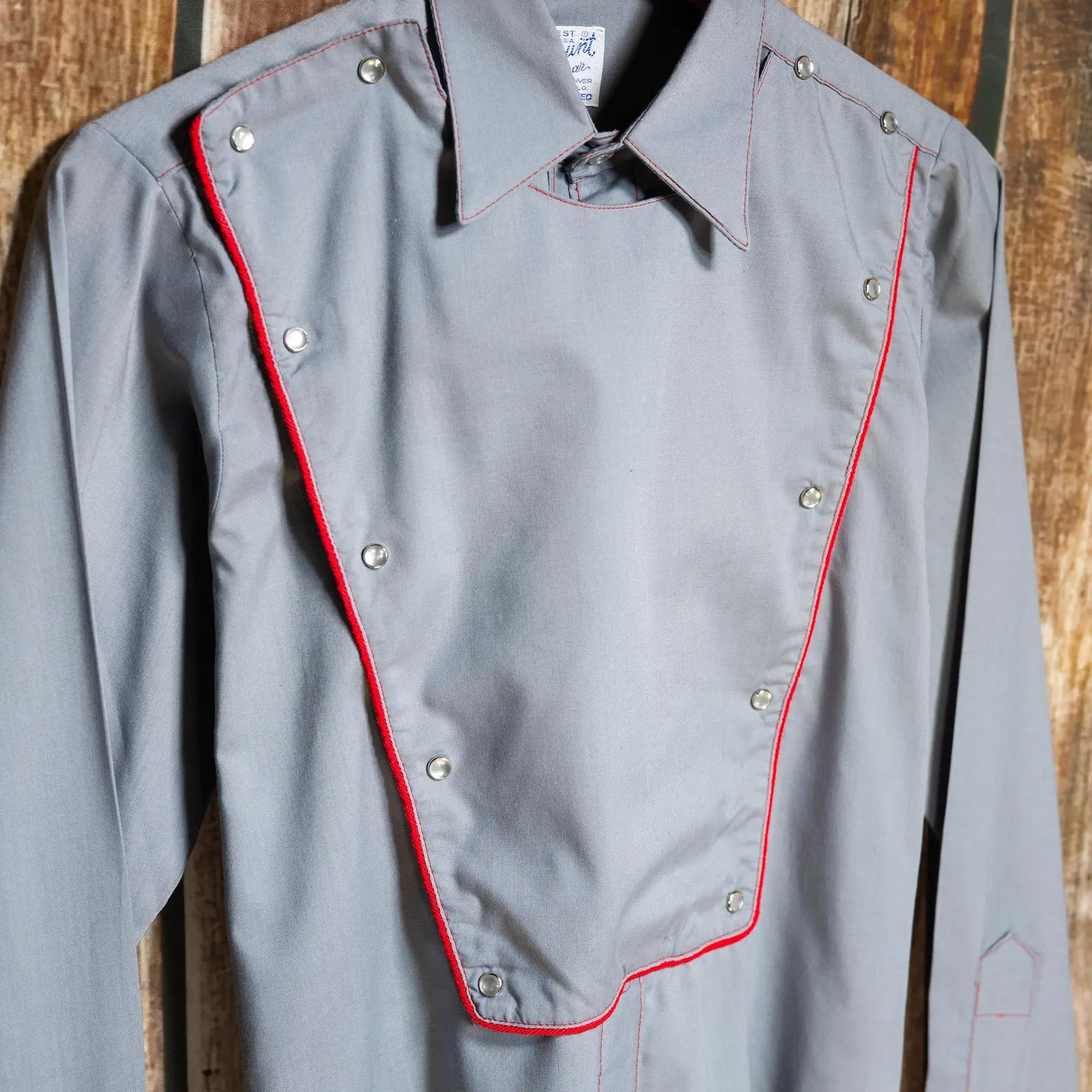 Rockmount Ranchwear Bibbed Grey Cowboy Shirt with Red Piping, Medium