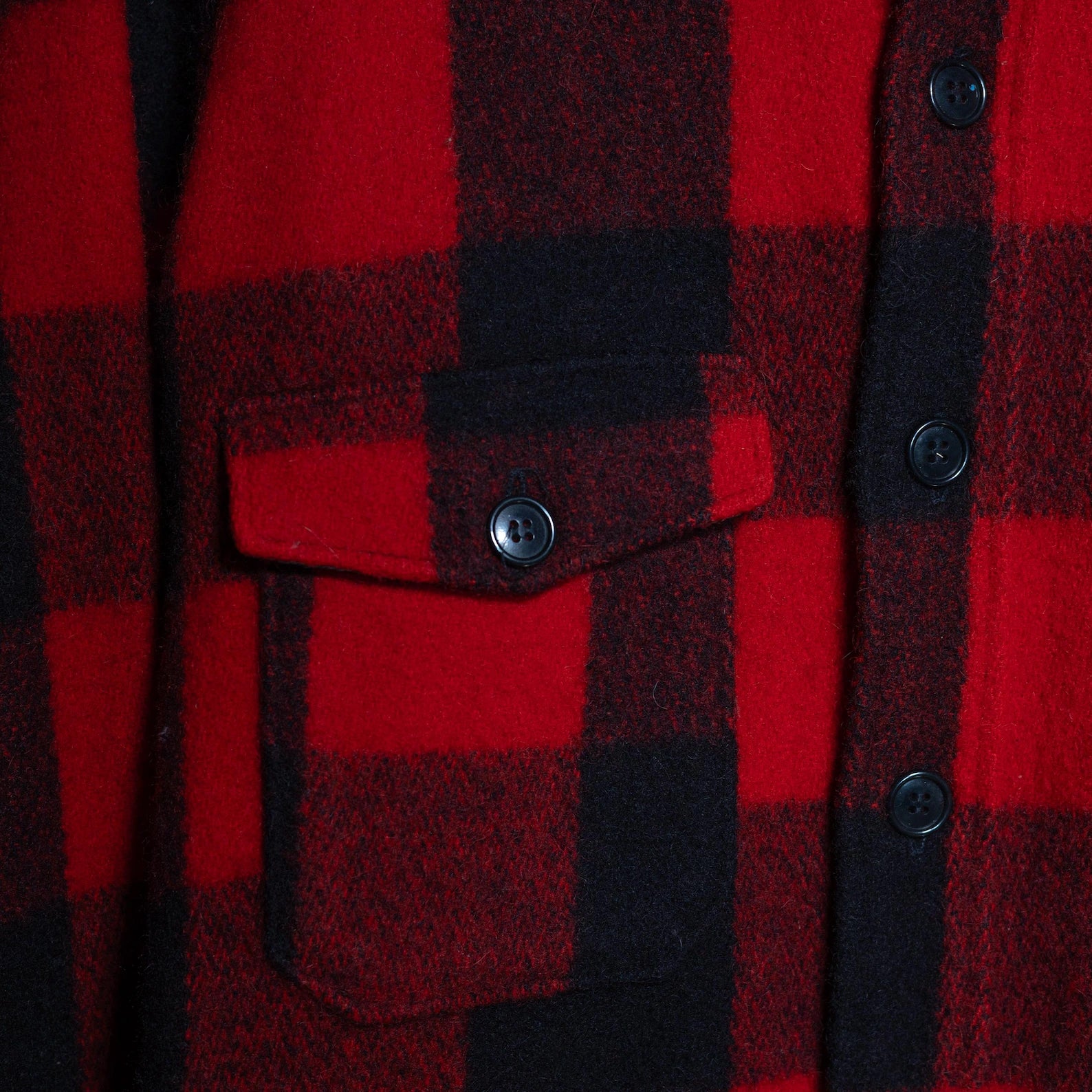 1960s LL Bean Black and Red Wool Western Jacket Overshirt Large