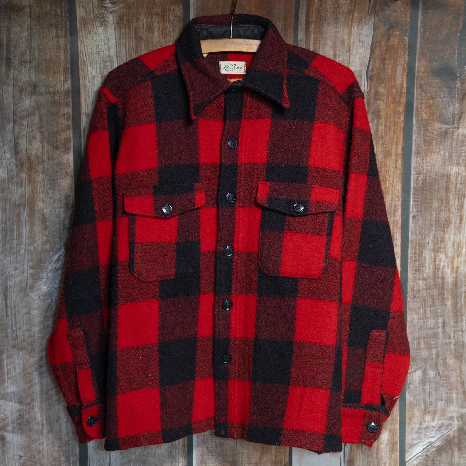 1960s LL Bean Black and Red Wool Western Jacket Overshirt Large