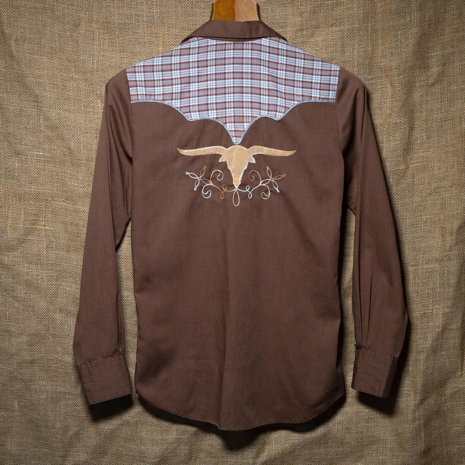 1970s Vintage Rockmount Ranchwear Brown Western Shirt With Bull Detail